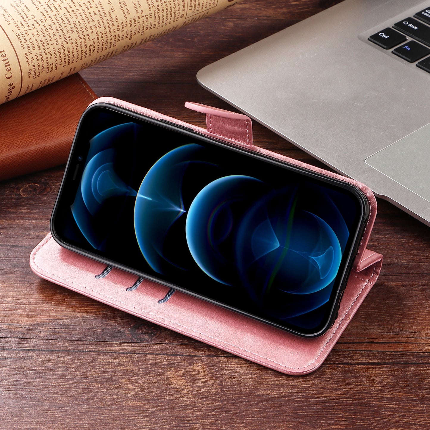 For iPhone 17 Pro PU Leather Cases with Zipper Pocket Wallet Phone Cover Stand - Pink