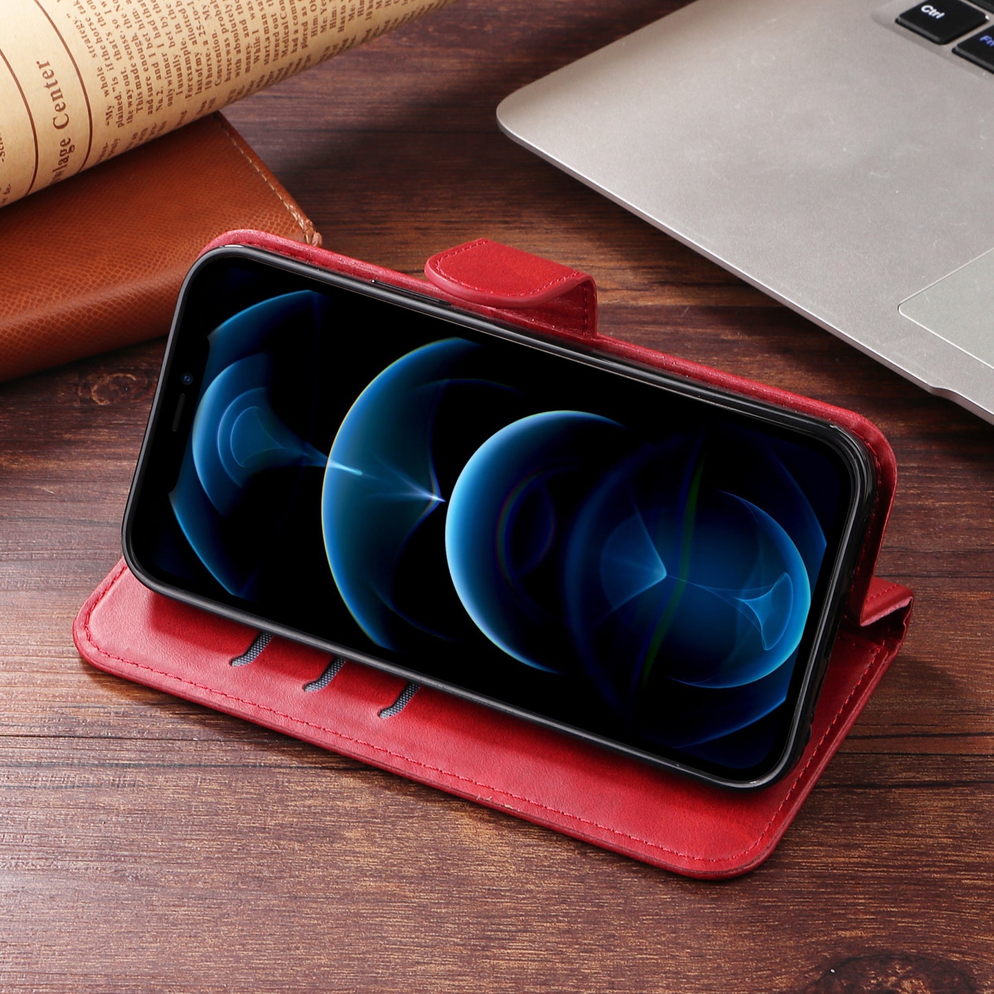 For iPhone 17 PU Leather Cases with Zipper Pocket Wallet Phone Cover Stand - Red