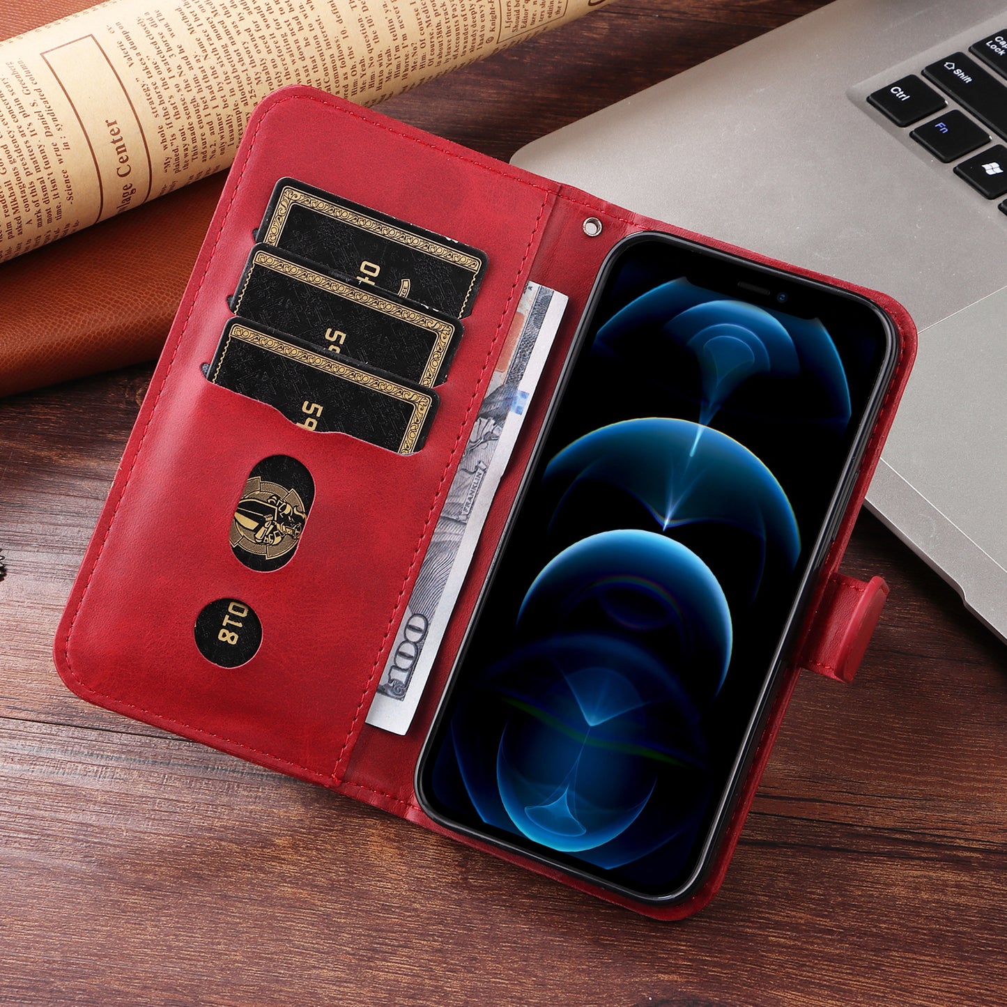 For iPhone 17 PU Leather Cases with Zipper Pocket Wallet Phone Cover Stand - Red