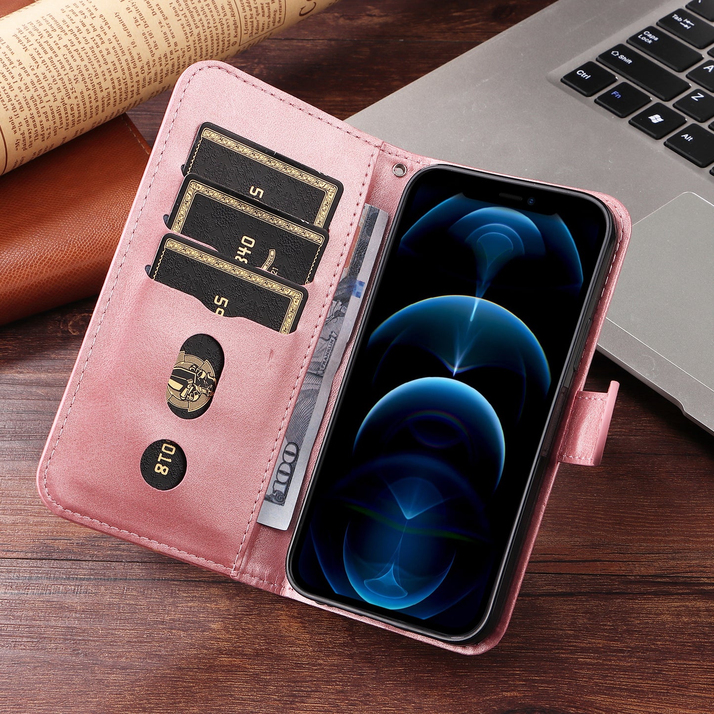 For iPhone 17 PU Leather Cases with Zipper Pocket Wallet Phone Cover Stand - Pink