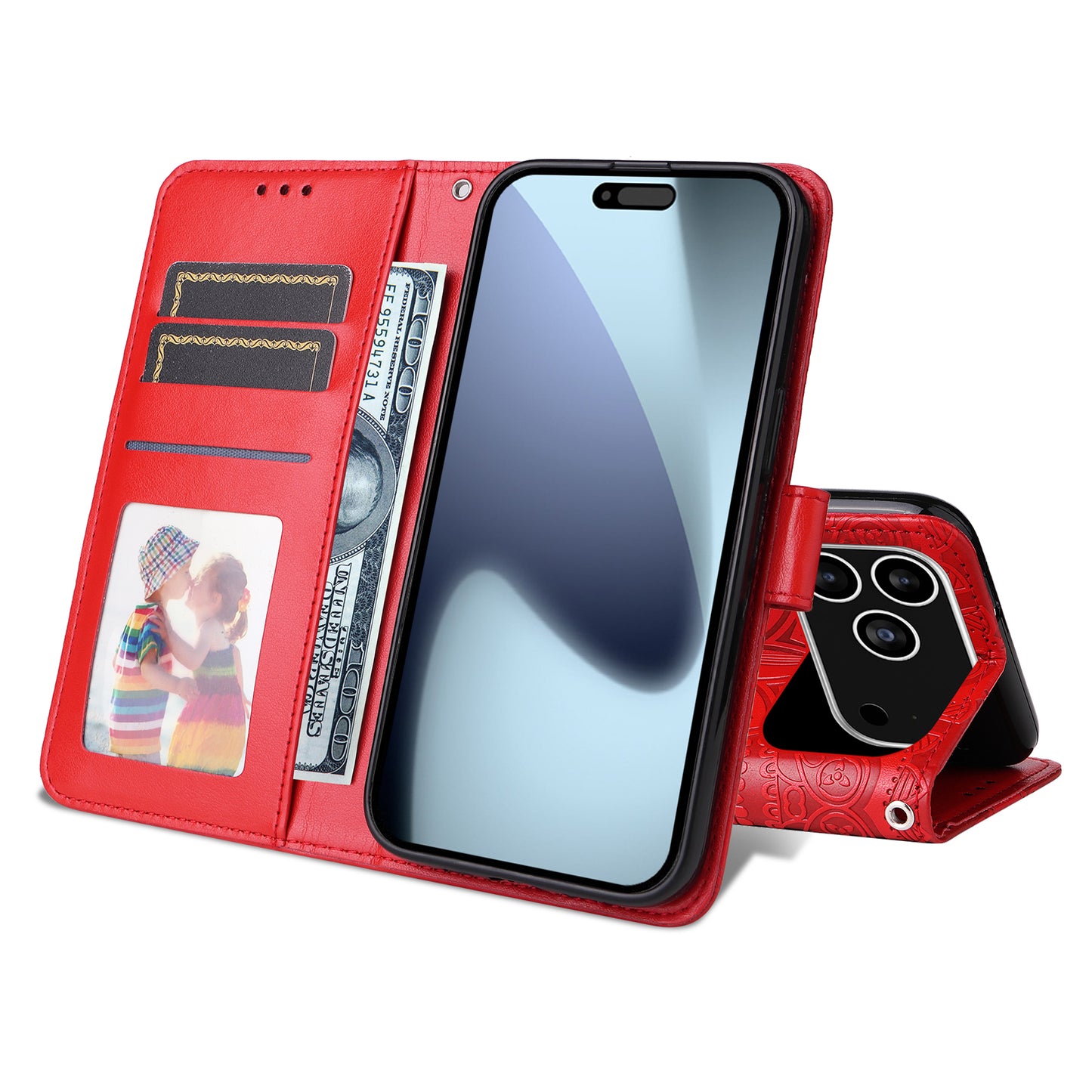 For iPhone 17 Pro Case Sunflower Imprint Leather Wallet Phone Cover - Red