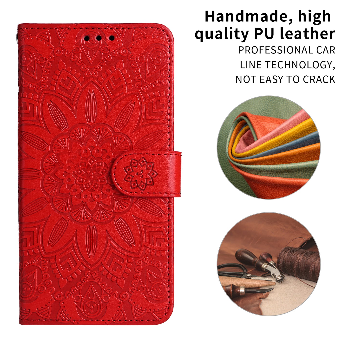 For iPhone 17 Pro Case Sunflower Imprint Leather Wallet Phone Cover - Red