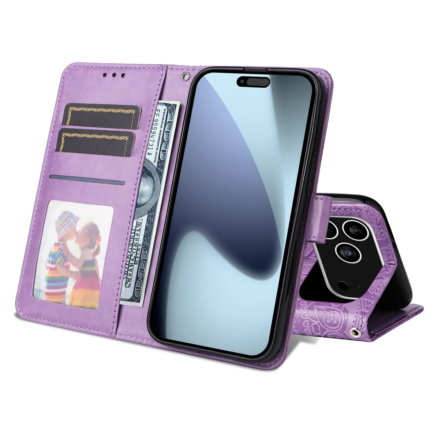 For iPhone 17 Pro Case Sunflower Imprint Leather Wallet Phone Cover - Purple