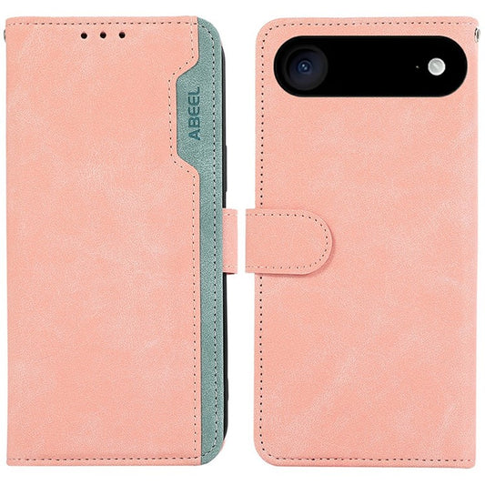 ABEEL For iPhone 17 Air Case Color Splicing Leather Flip Phone Cover RFID Blocking - Pink