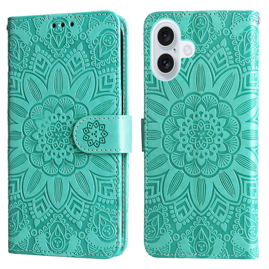 For iPhone 17 Case Sunflower Imprint Leather Wallet Phone Cover - Green