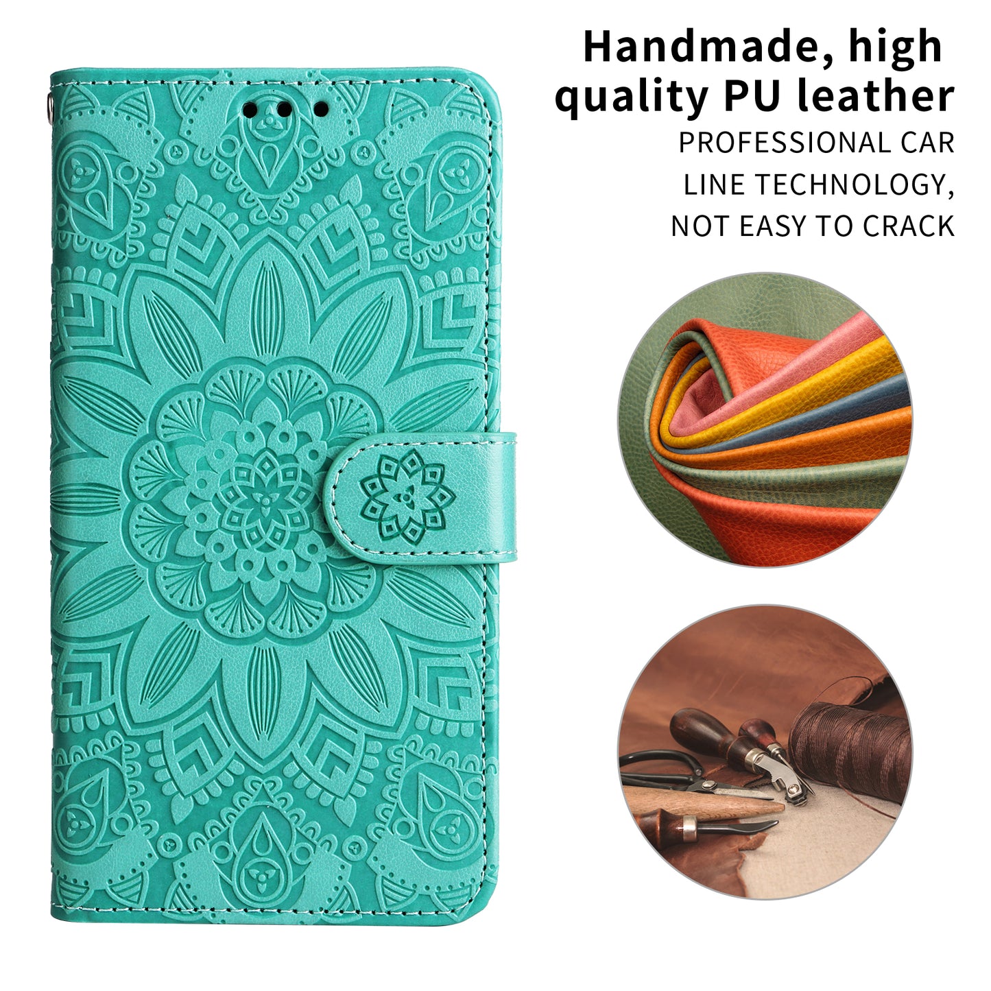 For iPhone 17 Case Sunflower Imprint Leather Wallet Phone Cover - Green