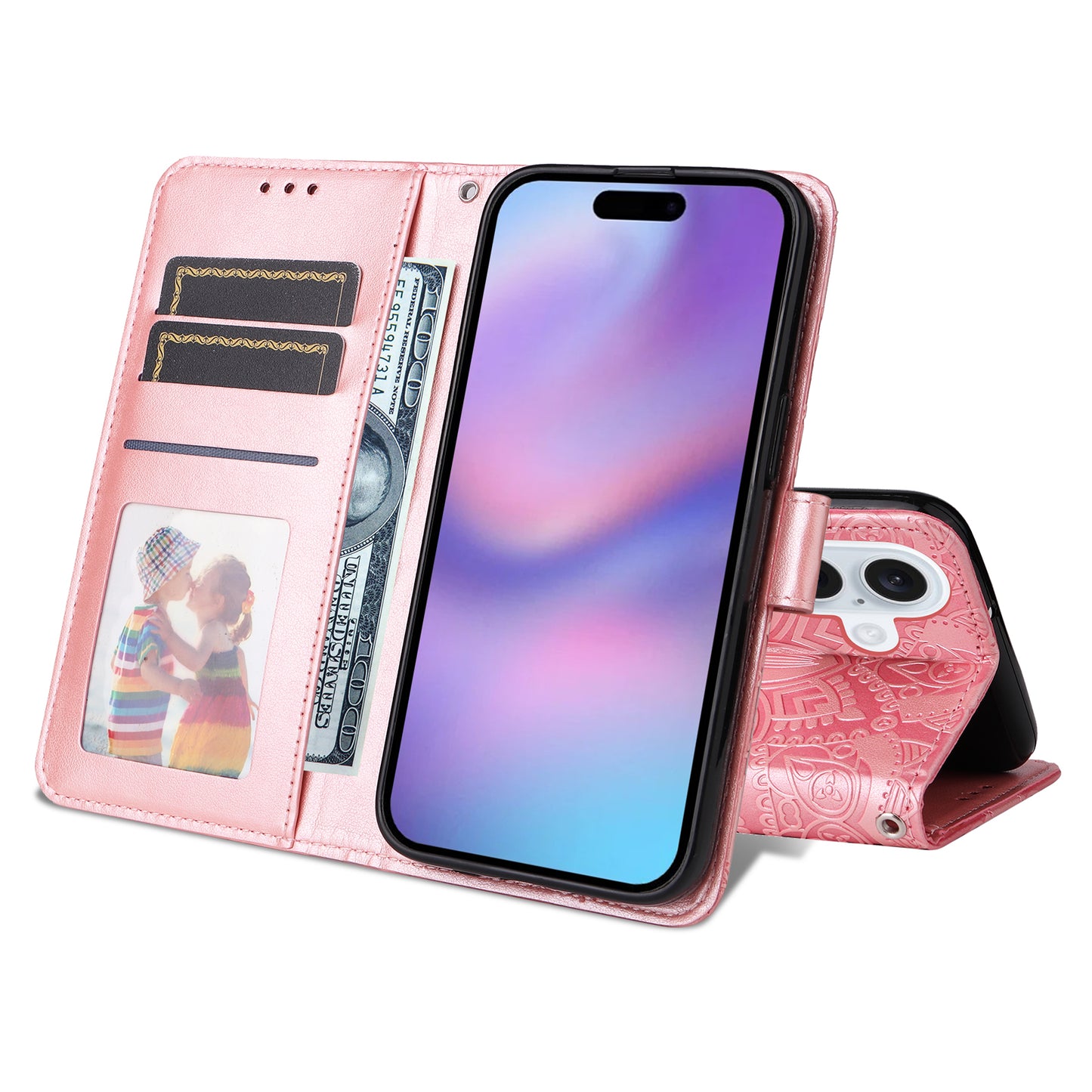 For iPhone 17 Case Sunflower Imprint Leather Wallet Phone Cover - Pink