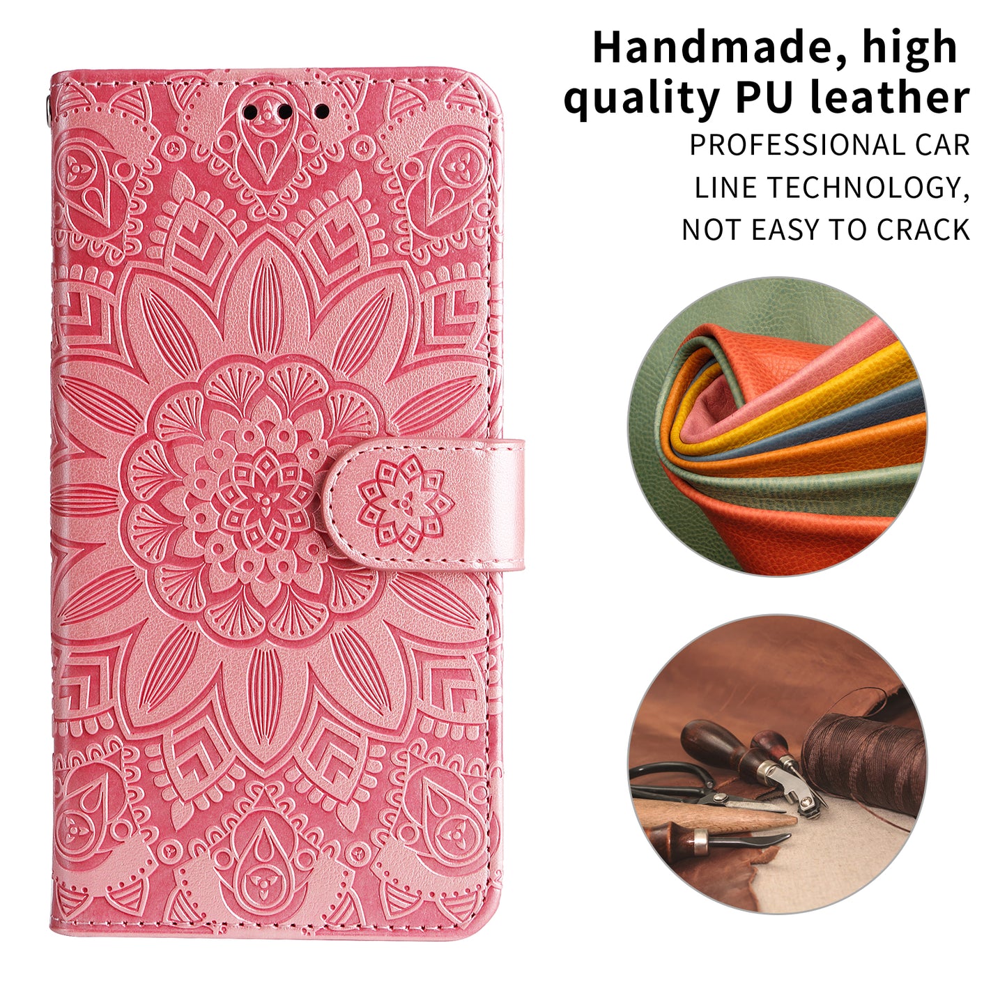 For iPhone 17 Case Sunflower Imprint Leather Wallet Phone Cover - Pink