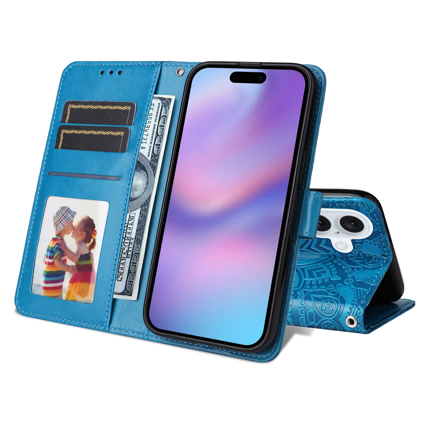 For iPhone 17 Case Sunflower Imprint Leather Wallet Phone Cover - Blue 