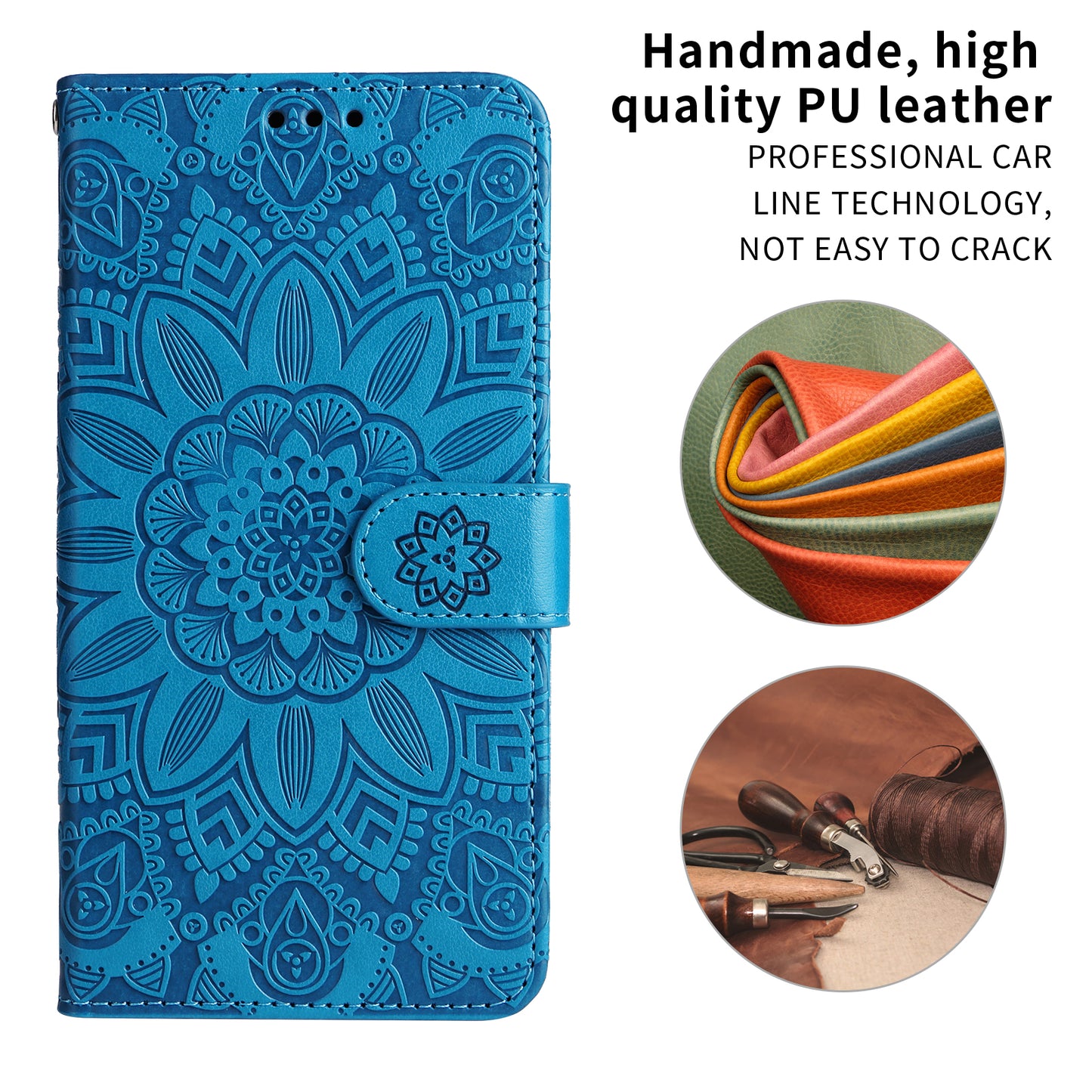For iPhone 17 Case Sunflower Imprint Leather Wallet Phone Cover - Blue 