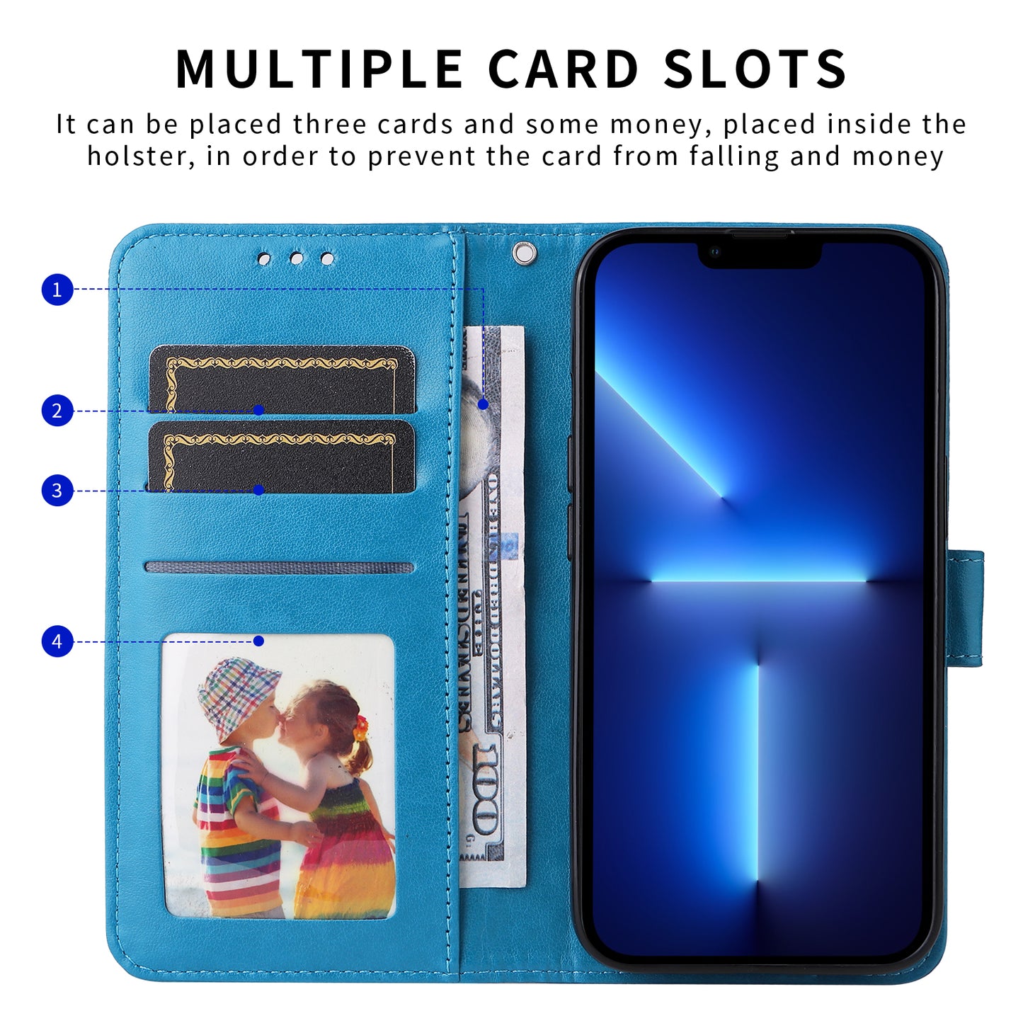 For iPhone 17 Case Sunflower Imprint Leather Wallet Phone Cover - Blue 