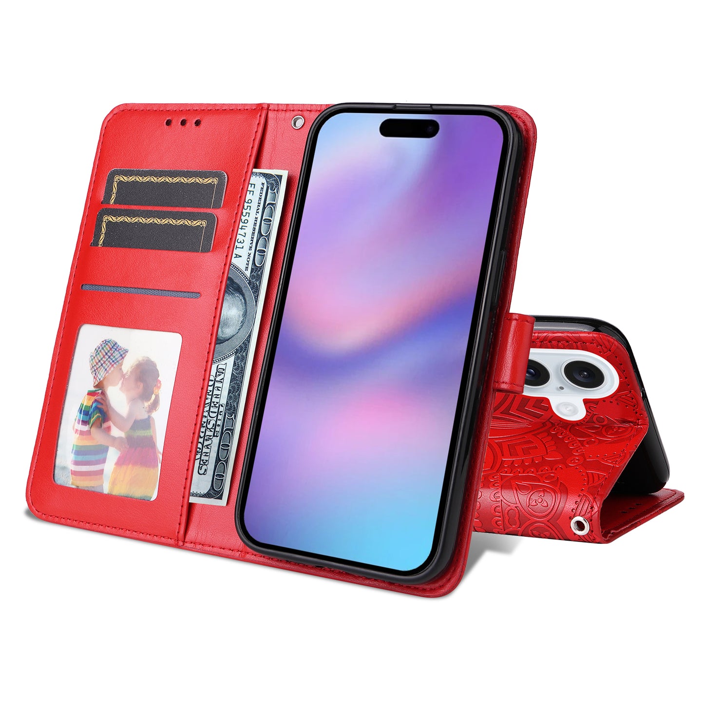 For iPhone 17 Case Sunflower Imprint Leather Wallet Phone Cover - Red