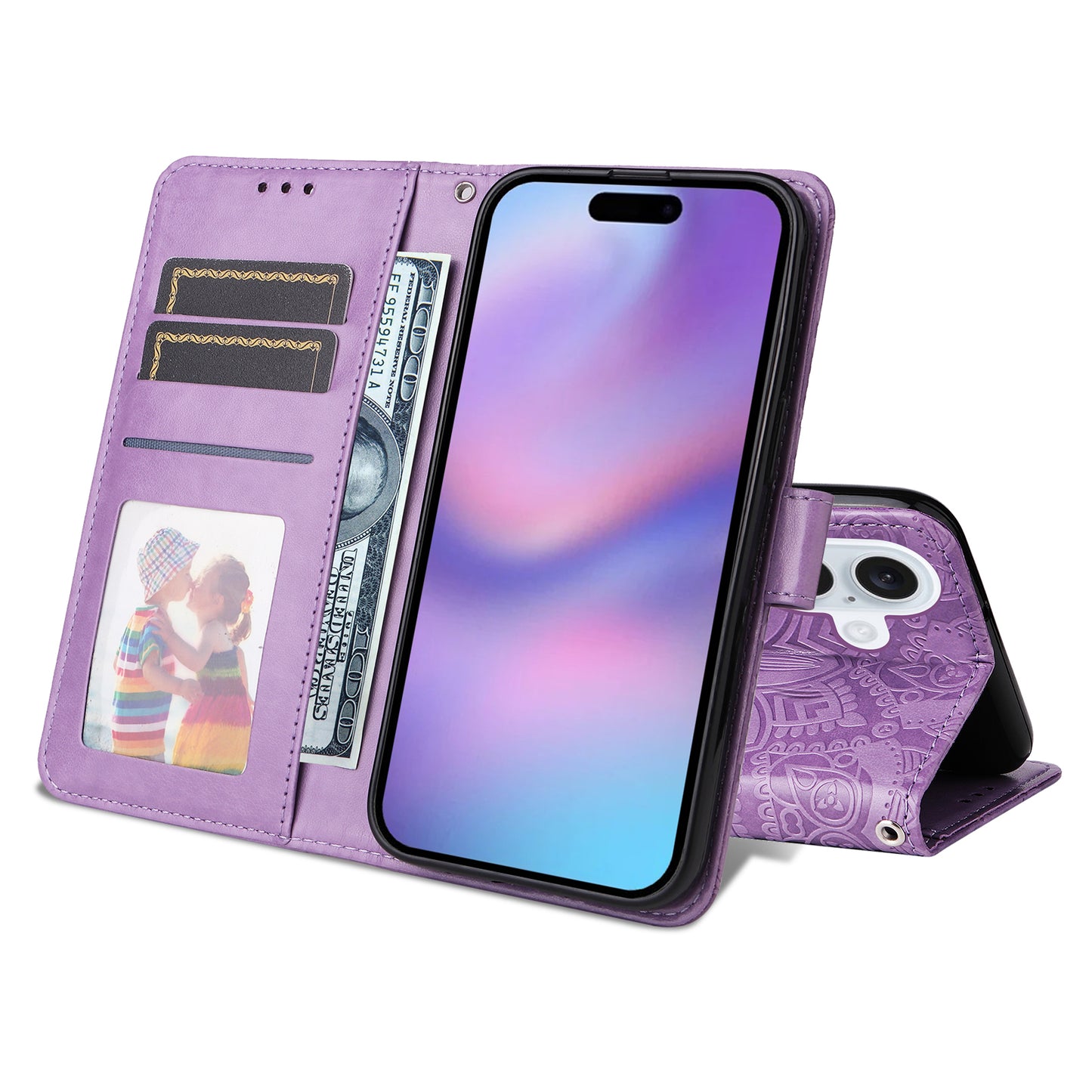 For iPhone 17 Case Sunflower Imprint Leather Wallet Phone Cover - Purple