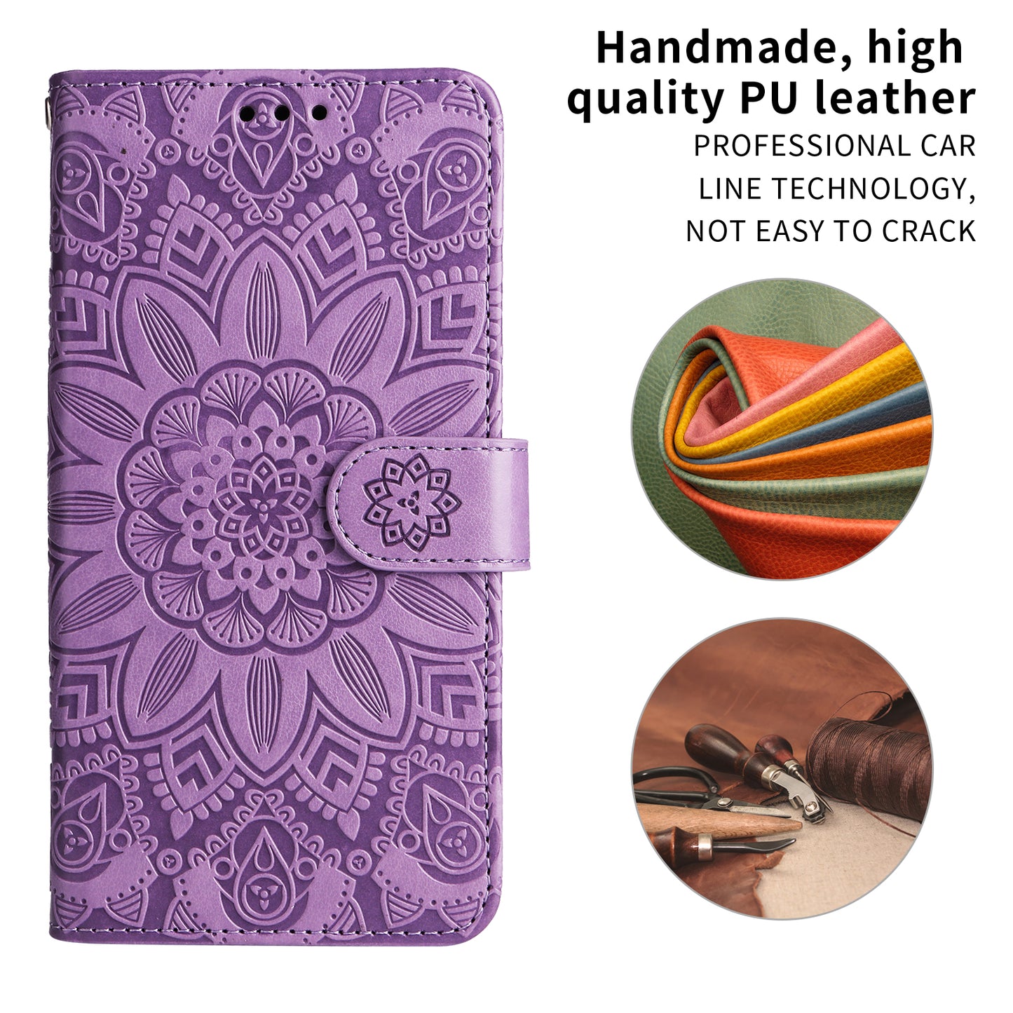 For iPhone 17 Case Sunflower Imprint Leather Wallet Phone Cover - Purple