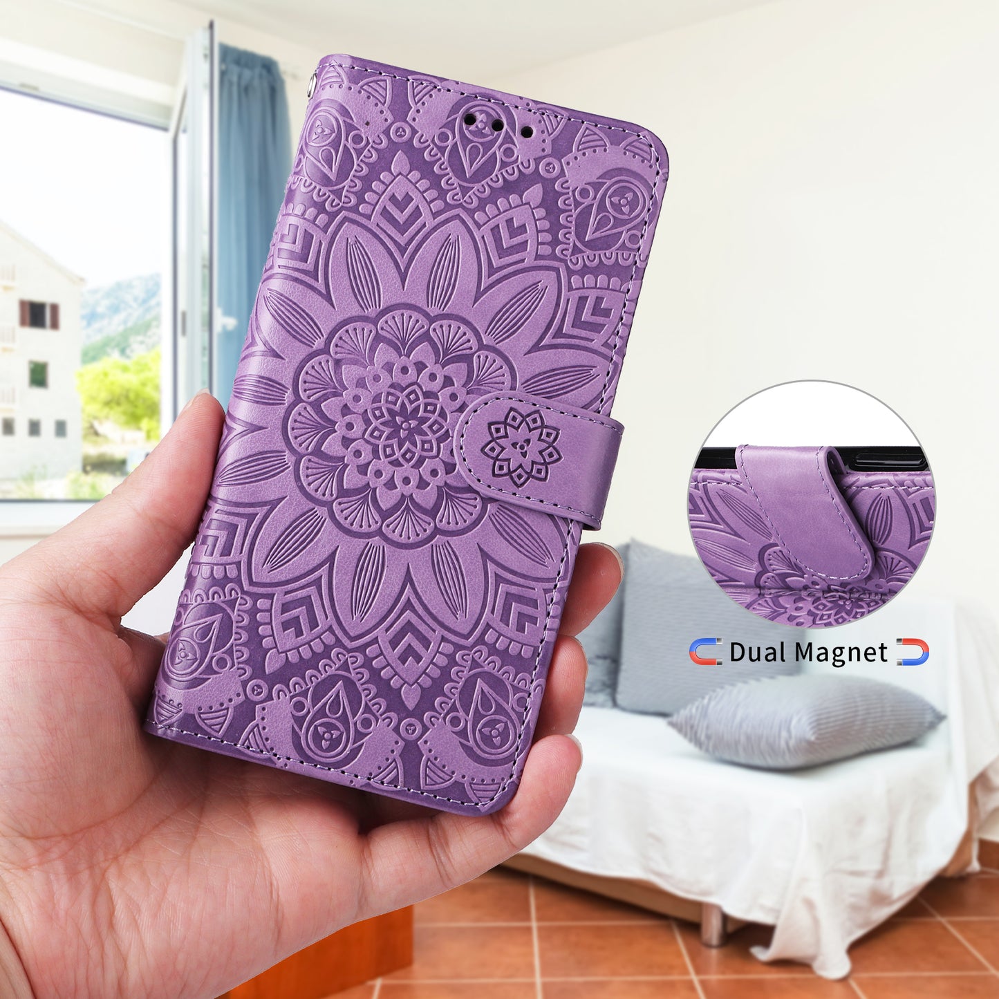 For iPhone 17 Case Sunflower Imprint Leather Wallet Phone Cover - Purple
