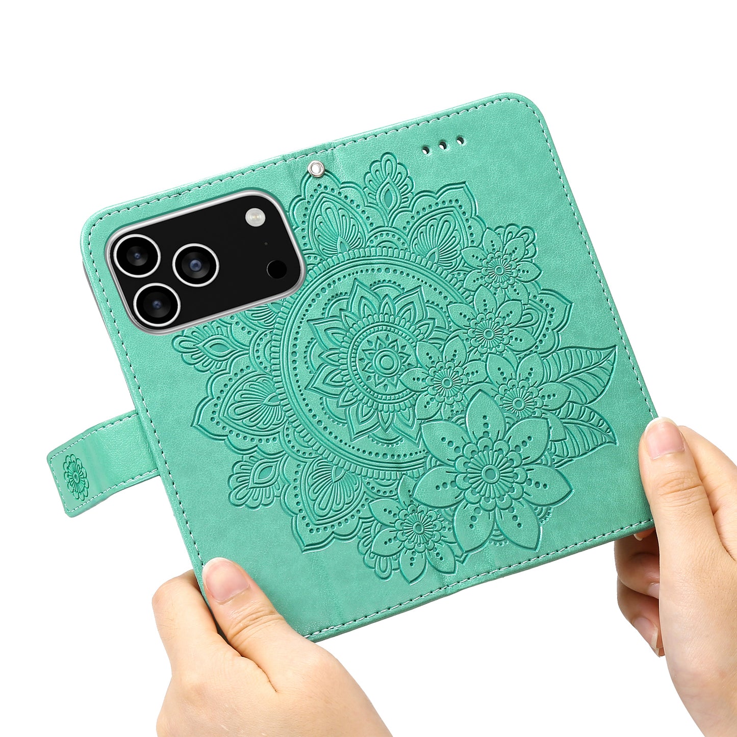 For iPhone 17 Pro Case Floral Pattern PU Leather Wallet Stand Phone Cover - Green