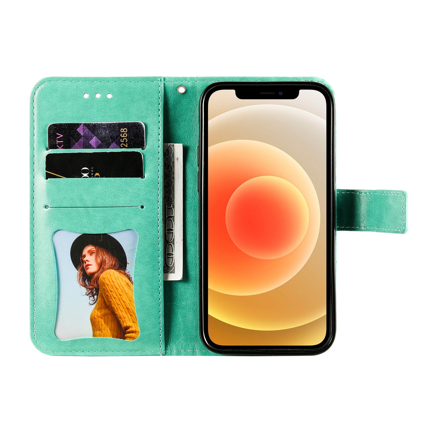 For iPhone 17 Pro Case Floral Pattern PU Leather Wallet Stand Phone Cover - Green