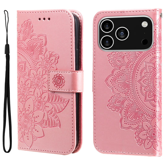 For iPhone 17 Pro Case Floral Pattern PU Leather Wallet Stand Phone Cover - Pink