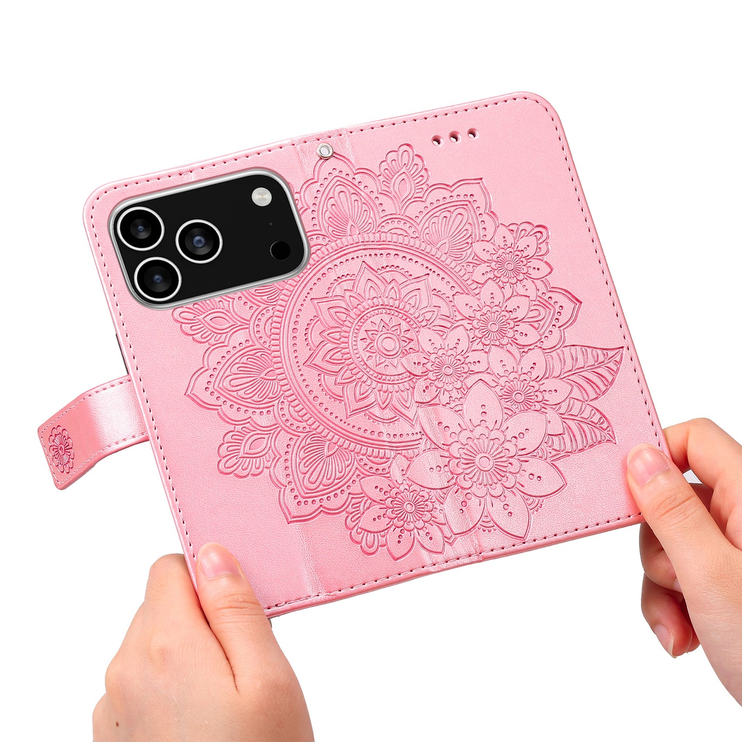For iPhone 17 Pro Case Floral Pattern PU Leather Wallet Stand Phone Cover - Pink