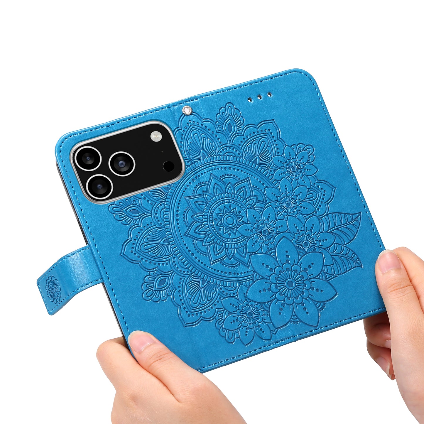 For iPhone 17 Pro Case Floral Pattern PU Leather Wallet Stand Phone Cover - Blue 