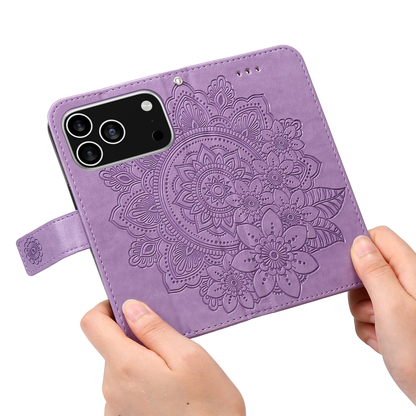 For iPhone 17 Pro Case Floral Pattern PU Leather Wallet Stand Phone Cover - Purple