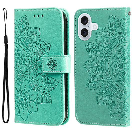 For iPhone 17 Case Floral Pattern PU Leather Wallet Stand Phone Cover - Green
