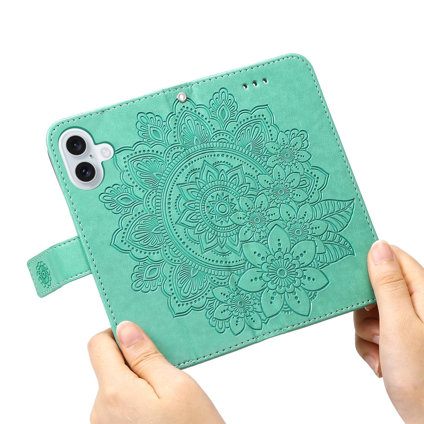 For iPhone 17 Case Floral Pattern PU Leather Wallet Stand Phone Cover - Green