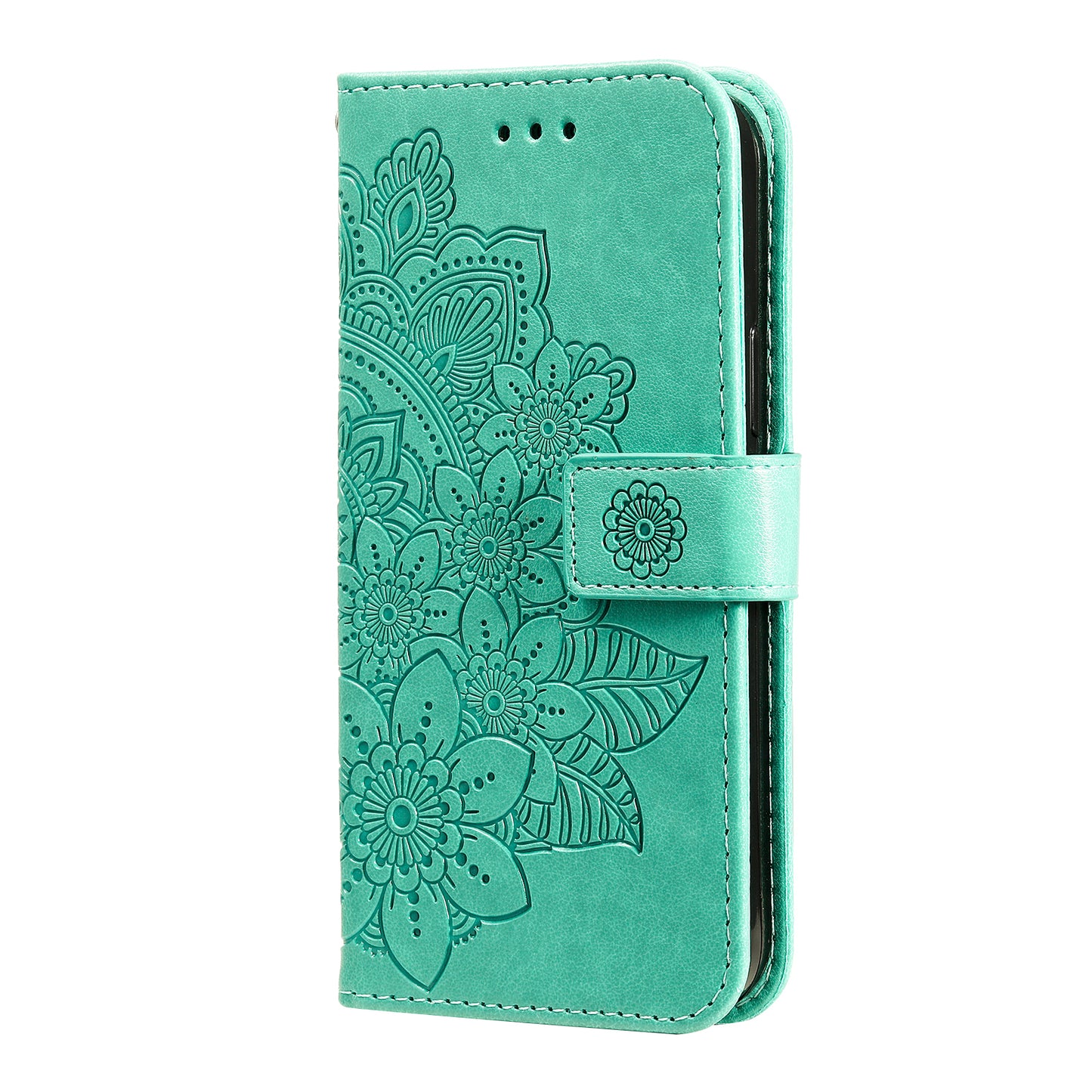 For iPhone 17 Case Floral Pattern PU Leather Wallet Stand Phone Cover - Green