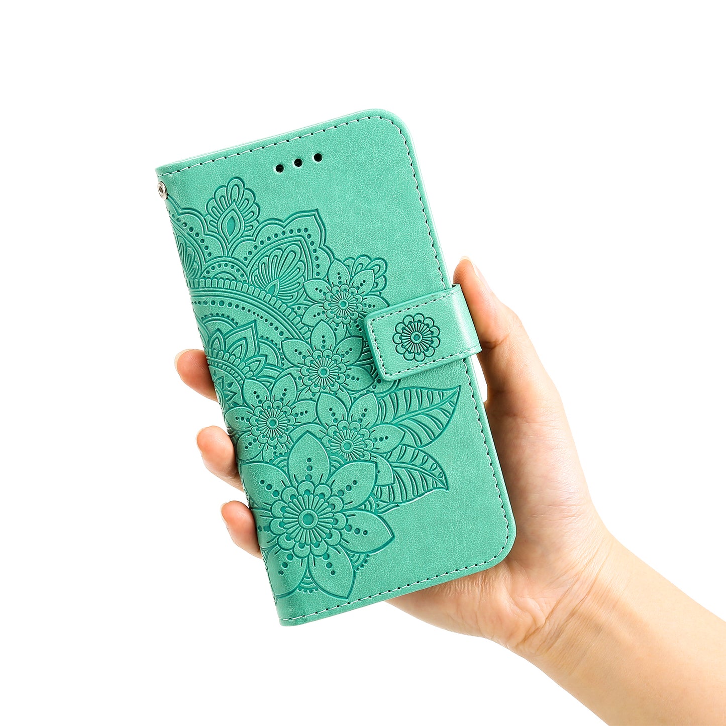 For iPhone 17 Case Floral Pattern PU Leather Wallet Stand Phone Cover - Green