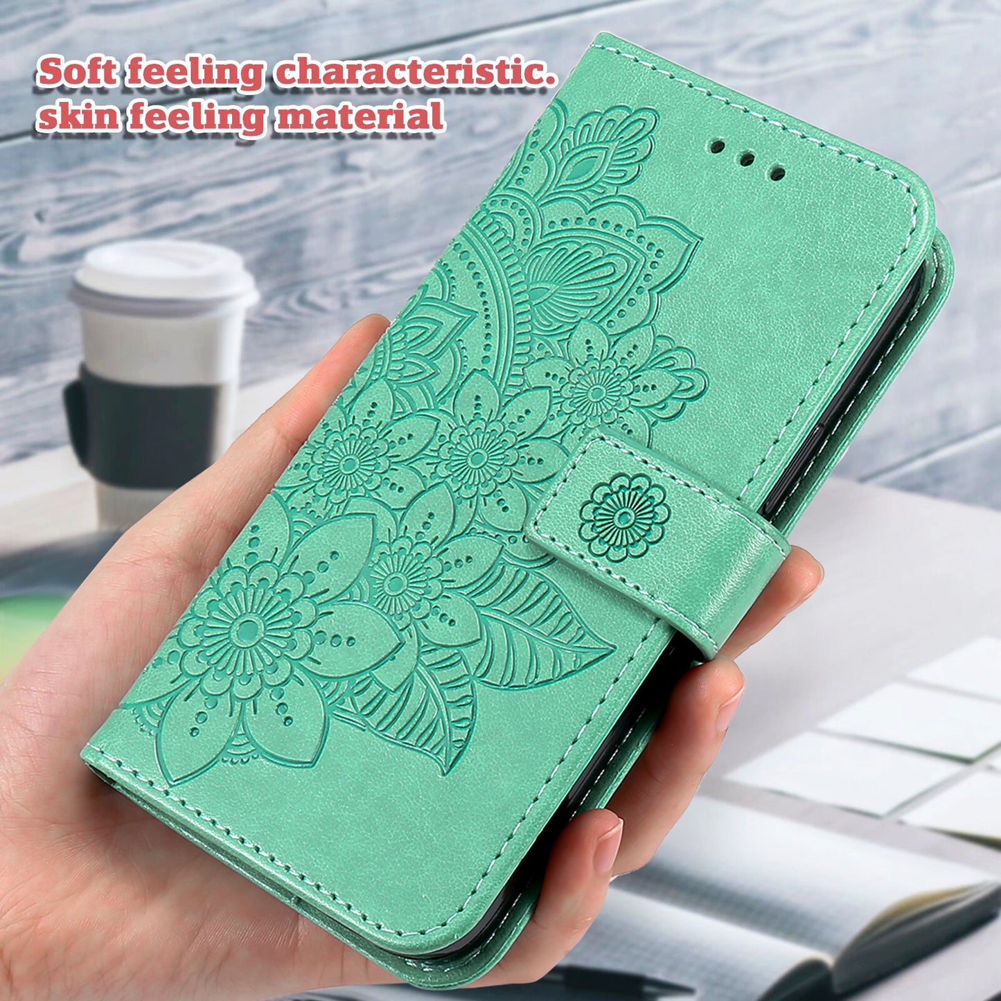 For iPhone 17 Case Floral Pattern PU Leather Wallet Stand Phone Cover - Green