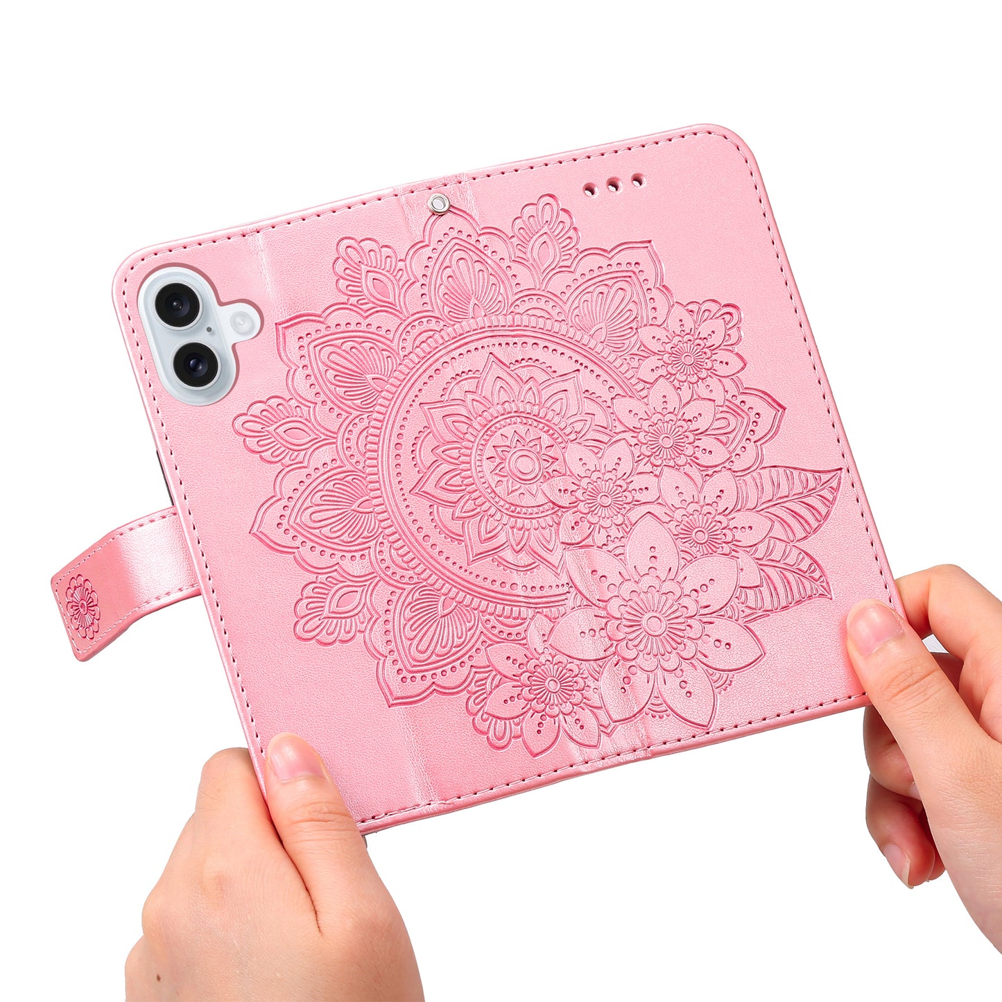 For iPhone 17 Case Floral Pattern PU Leather Wallet Stand Phone Cover - Pink