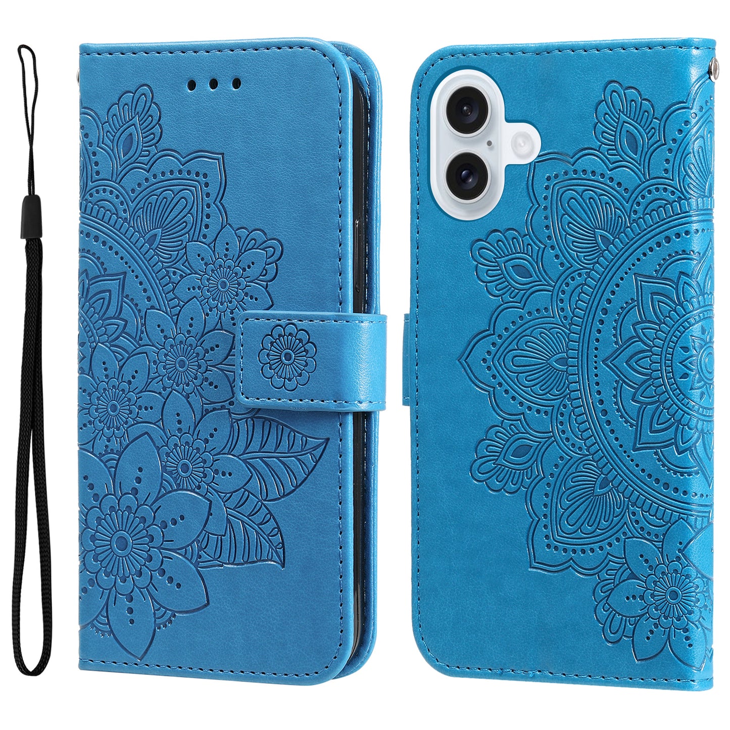 For iPhone 17 Case Floral Pattern PU Leather Wallet Stand Phone Cover - Blue 