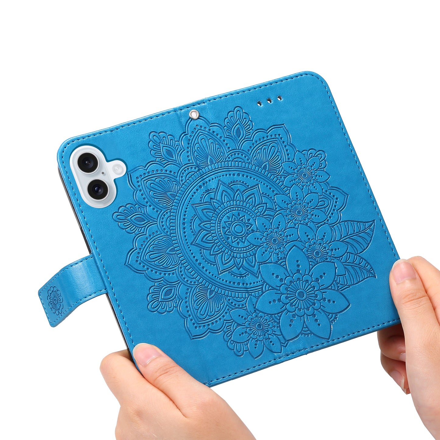 For iPhone 17 Case Floral Pattern PU Leather Wallet Stand Phone Cover - Blue 