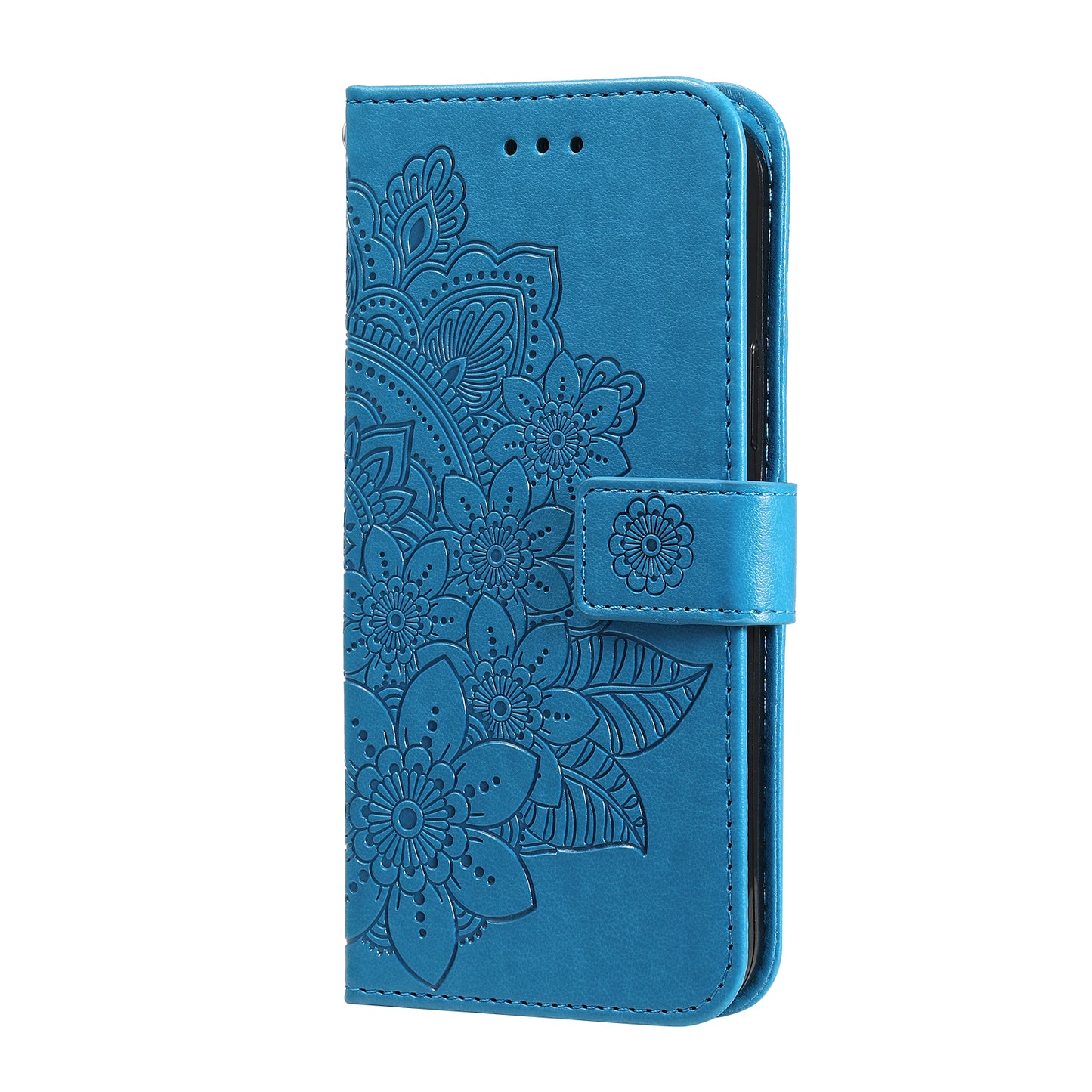 For iPhone 17 Case Floral Pattern PU Leather Wallet Stand Phone Cover - Blue 