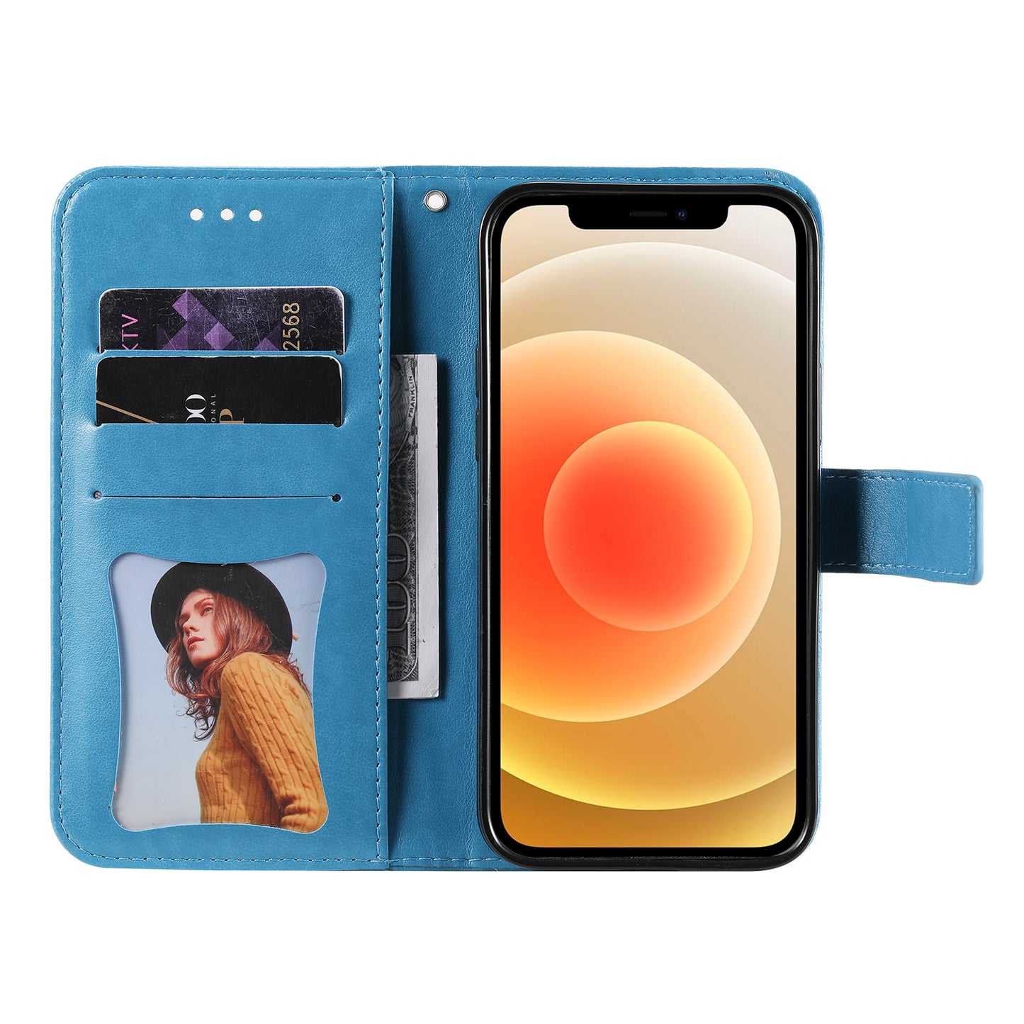For iPhone 17 Case Floral Pattern PU Leather Wallet Stand Phone Cover - Blue 