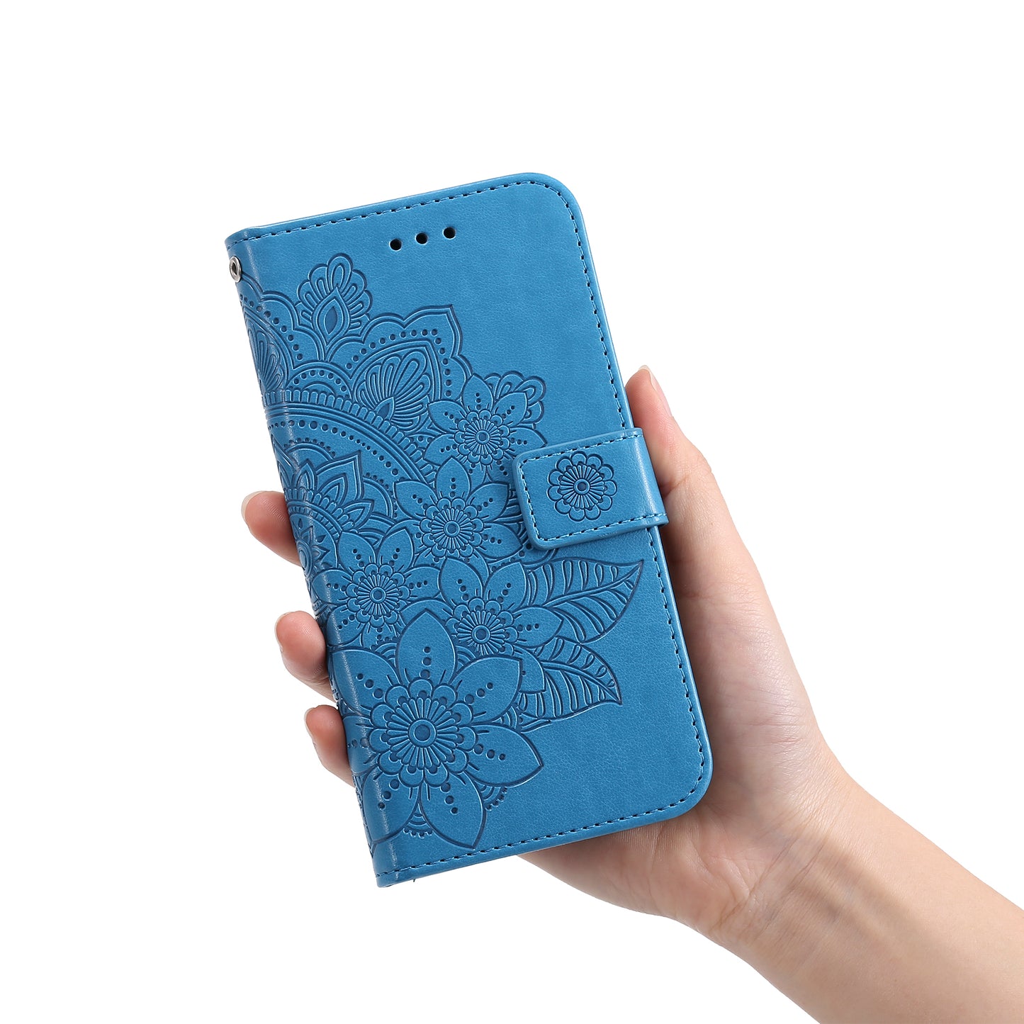 For iPhone 17 Case Floral Pattern PU Leather Wallet Stand Phone Cover - Blue 