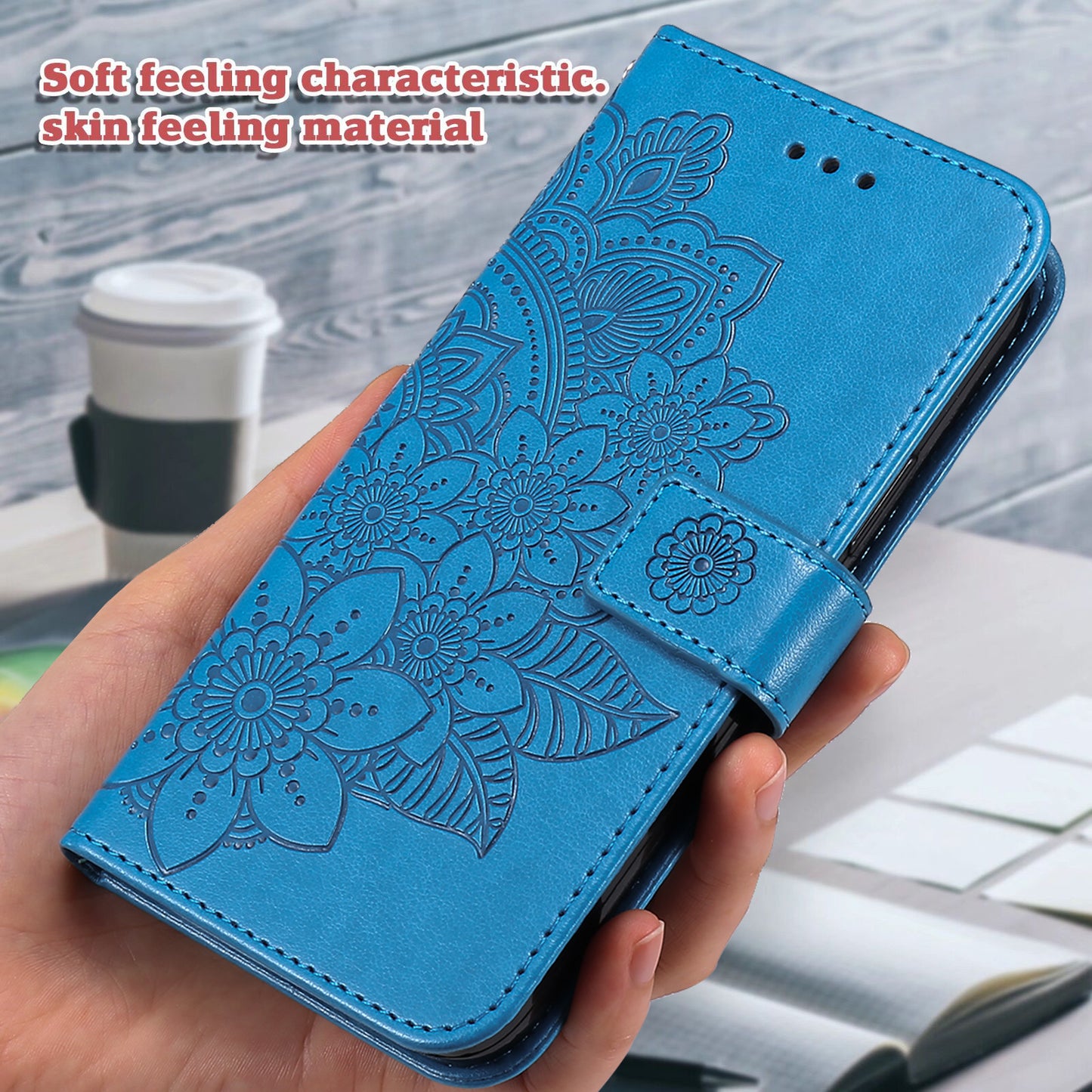 For iPhone 17 Case Floral Pattern PU Leather Wallet Stand Phone Cover - Blue 