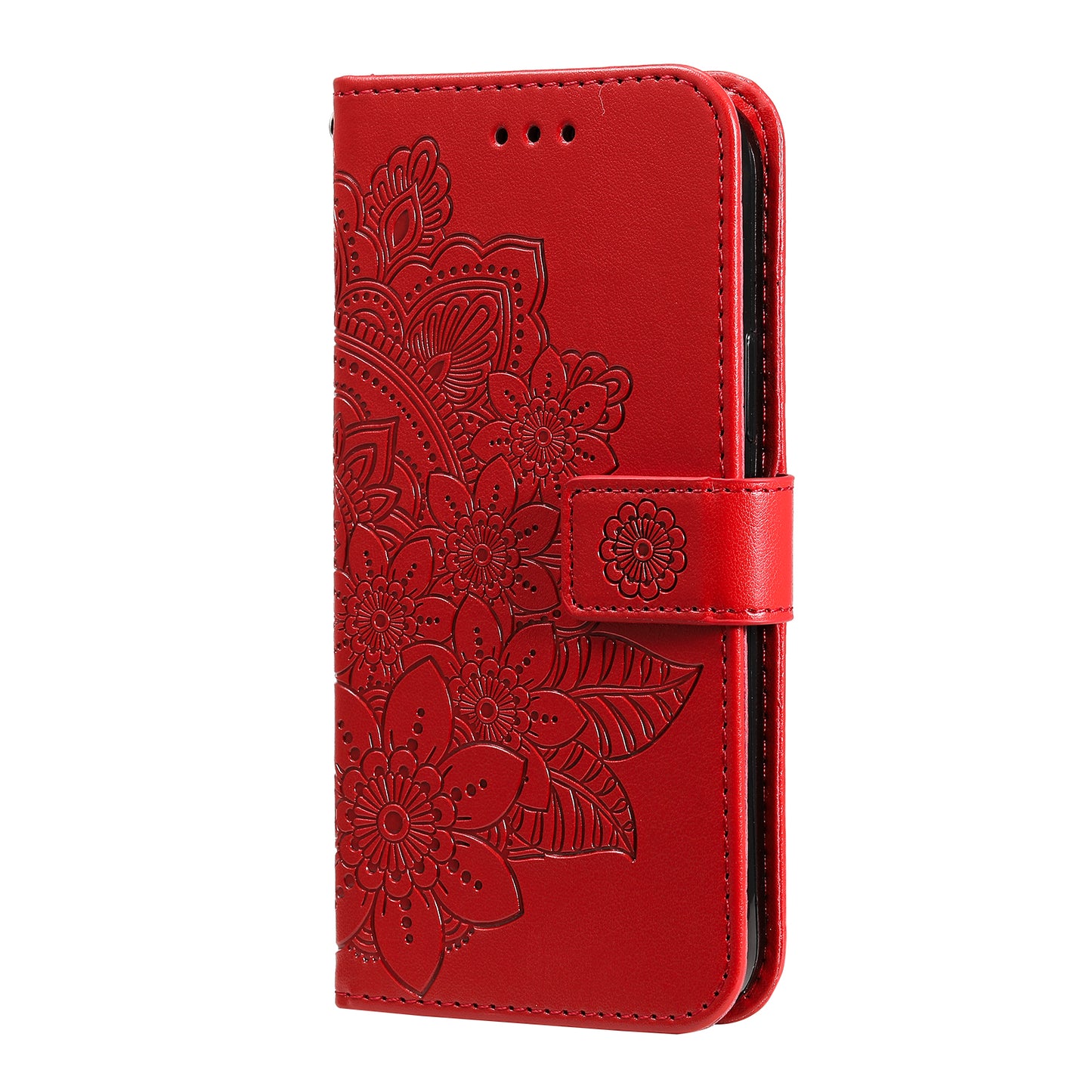 For iPhone 17 Case Floral Pattern PU Leather Wallet Stand Phone Cover - Red