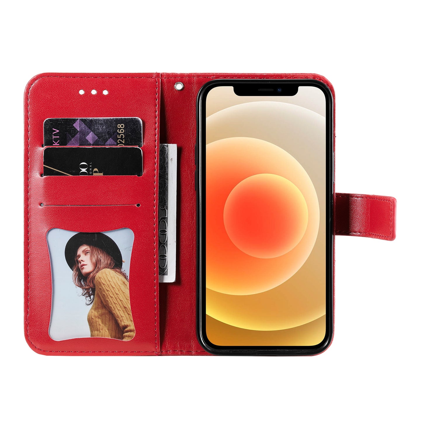 For iPhone 17 Case Floral Pattern PU Leather Wallet Stand Phone Cover - Red