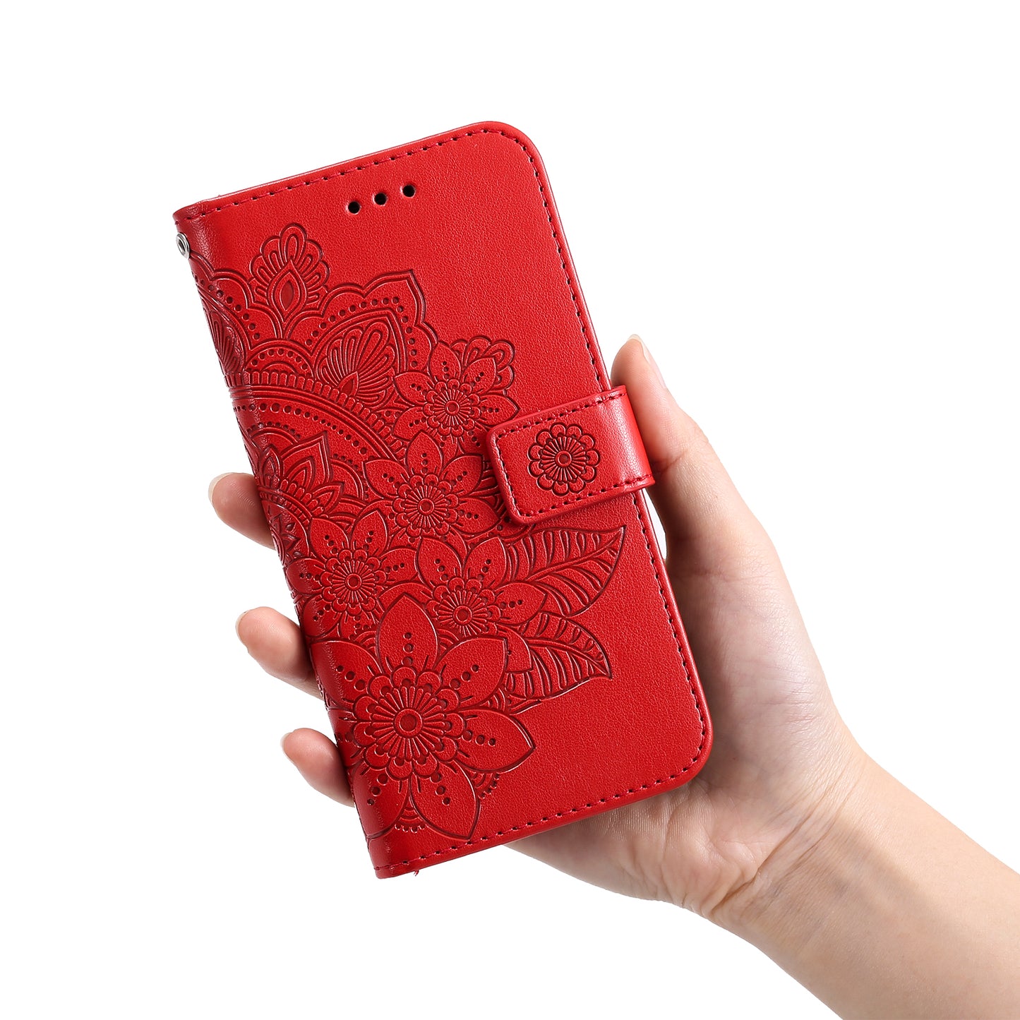 For iPhone 17 Case Floral Pattern PU Leather Wallet Stand Phone Cover - Red