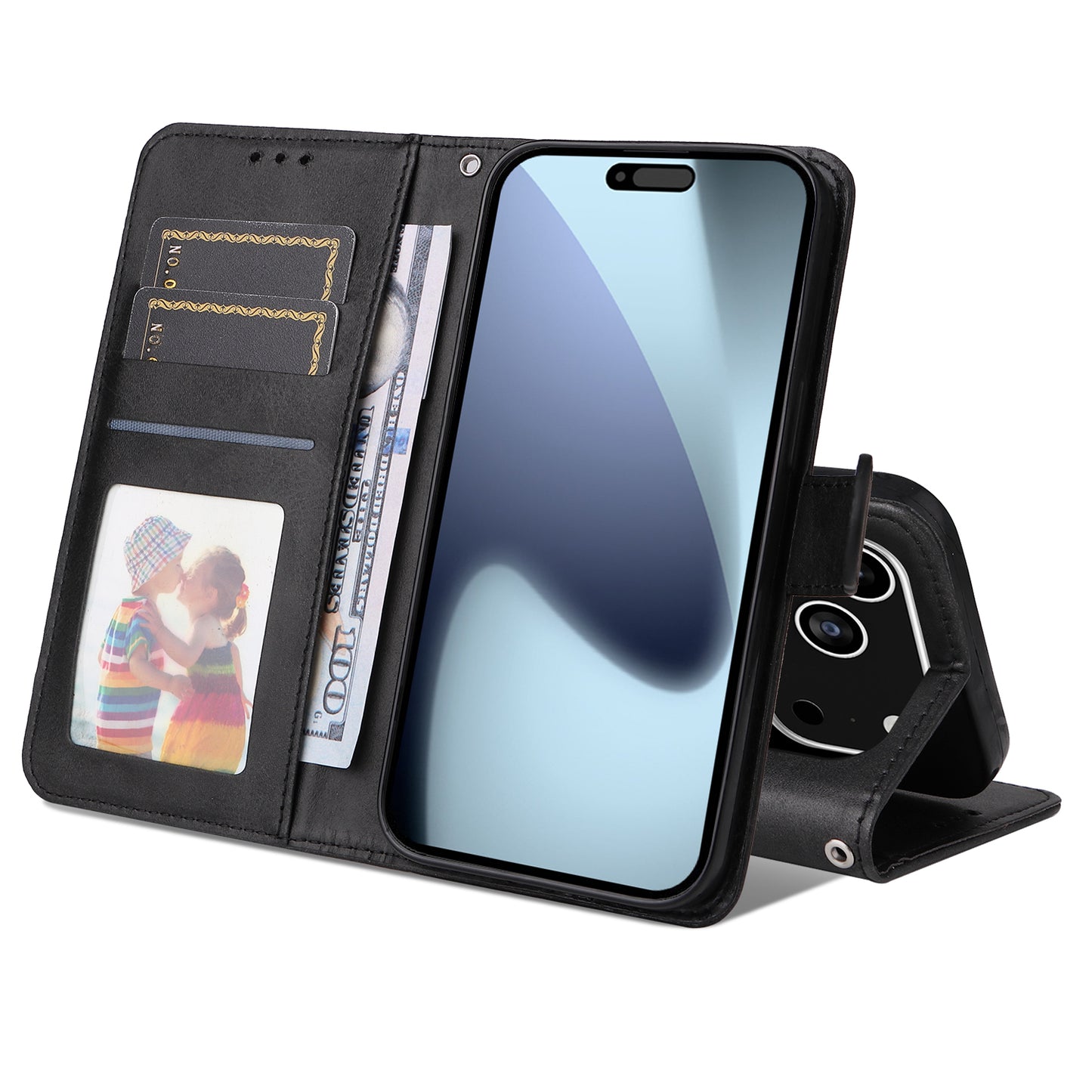 For iPhone 17 Pro Case Wallet PU Leather Folio Flip Phone Cover - Black