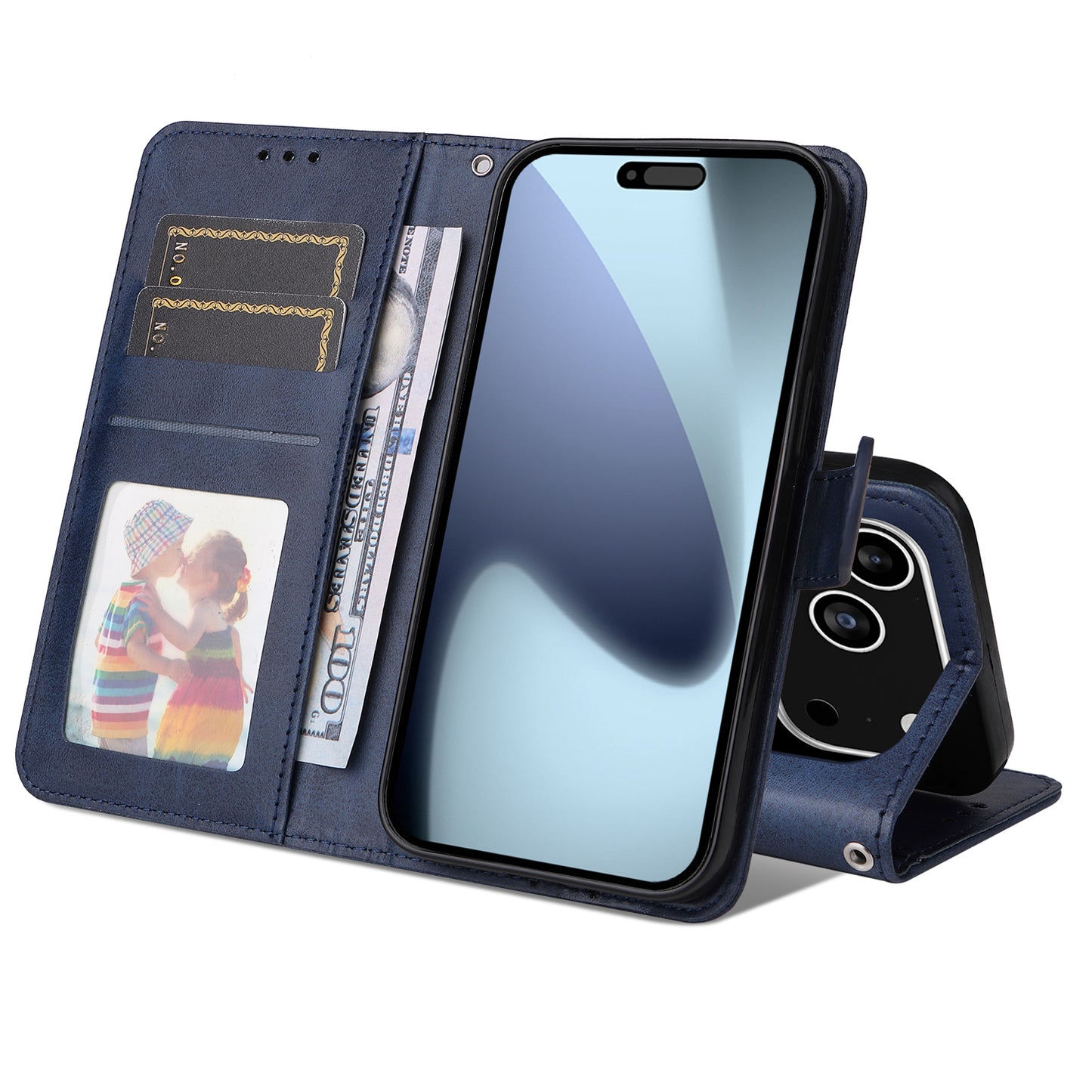 For iPhone 17 Pro Case Wallet PU Leather Folio Flip Phone Cover - Blue