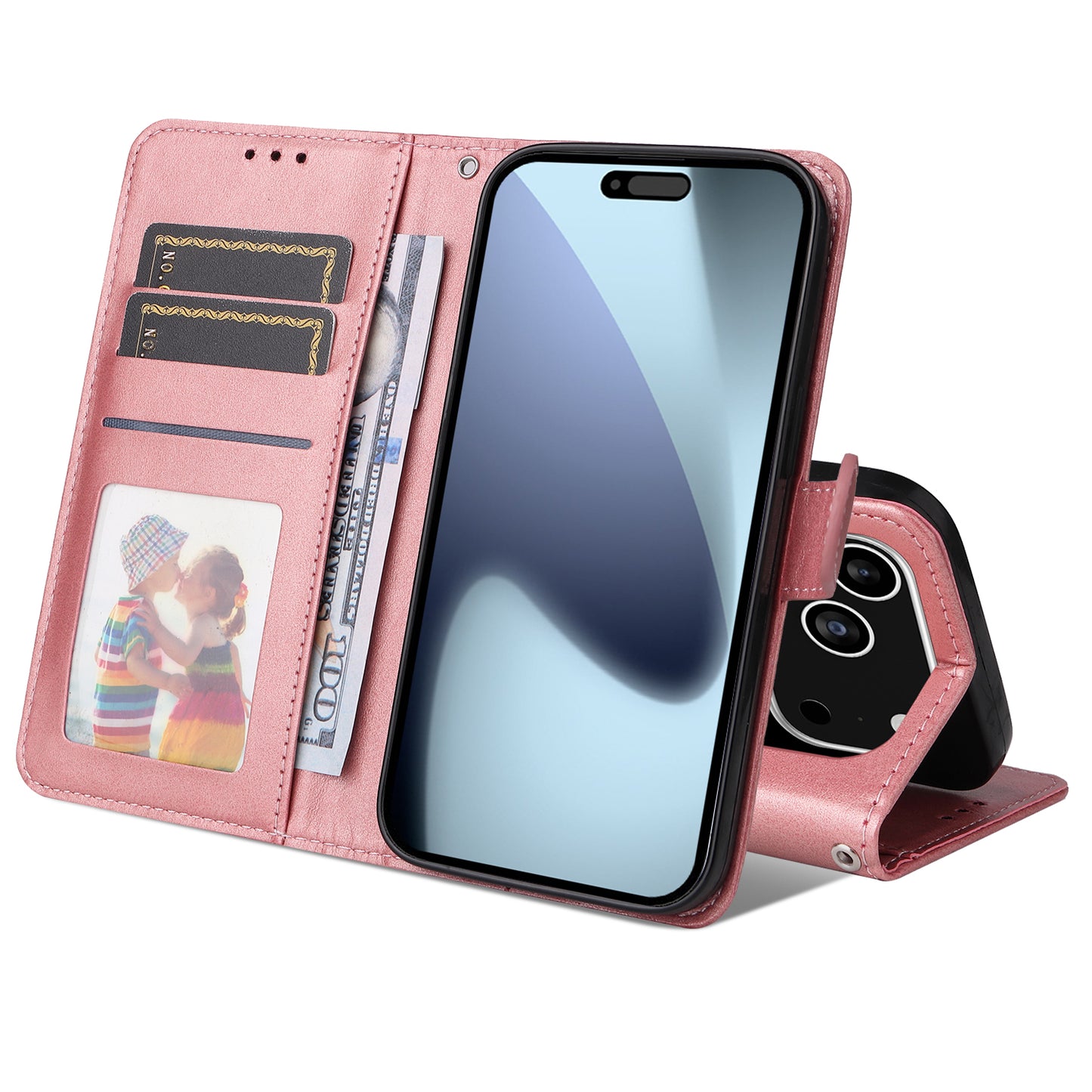 For iPhone 17 Pro Case Wallet PU Leather Folio Flip Phone Cover - Pink