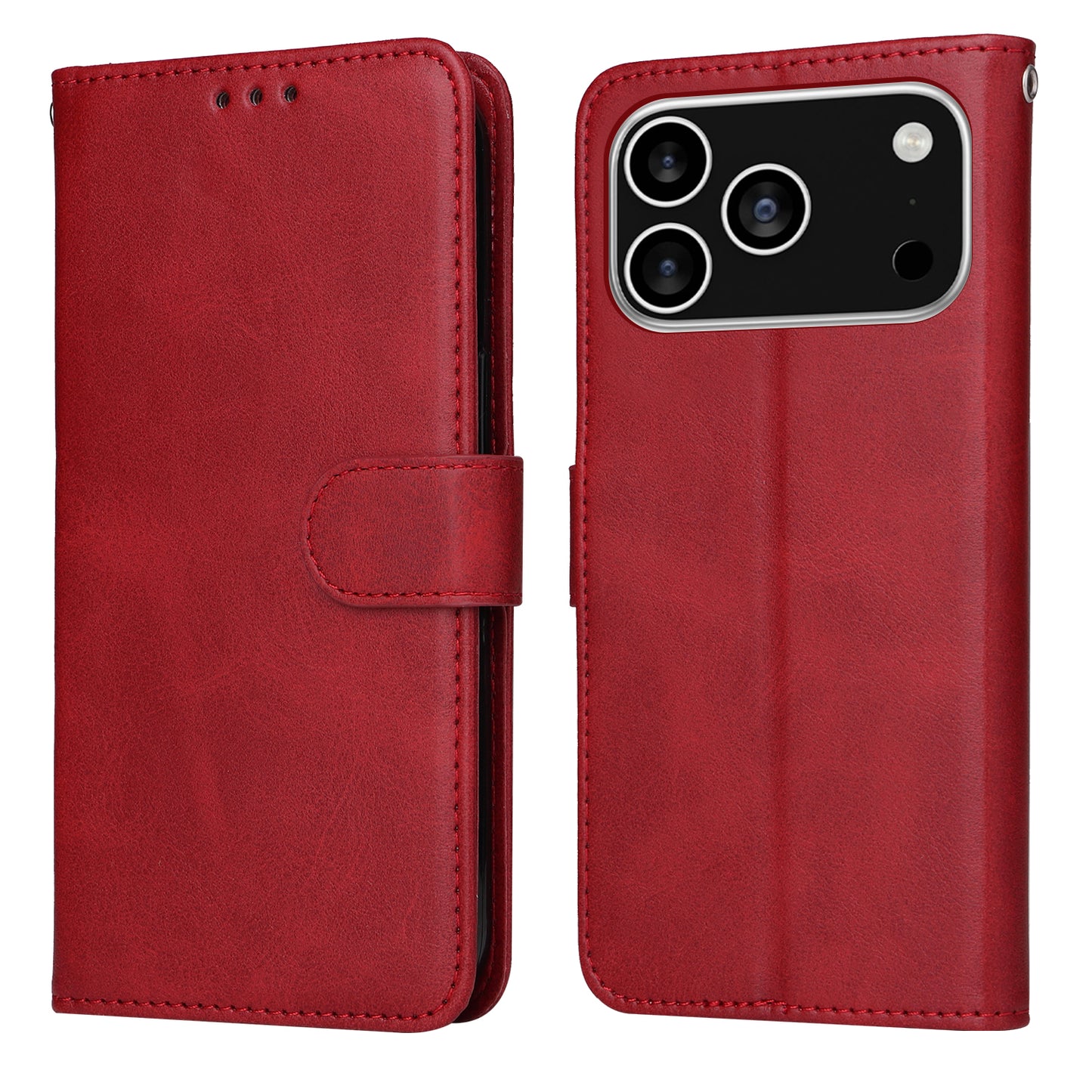 For iPhone 17 Pro Case Wallet PU Leather Folio Flip Phone Cover - Red