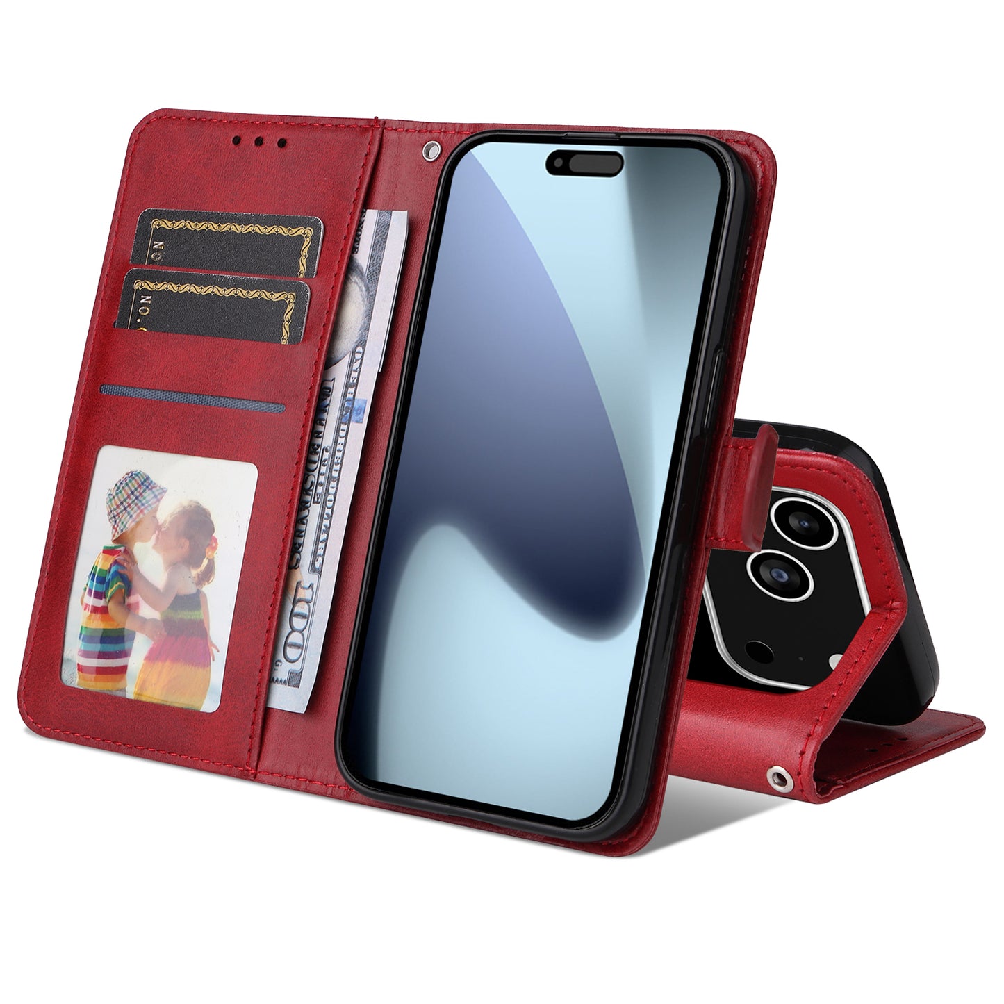 For iPhone 17 Pro Case Wallet PU Leather Folio Flip Phone Cover - Red
