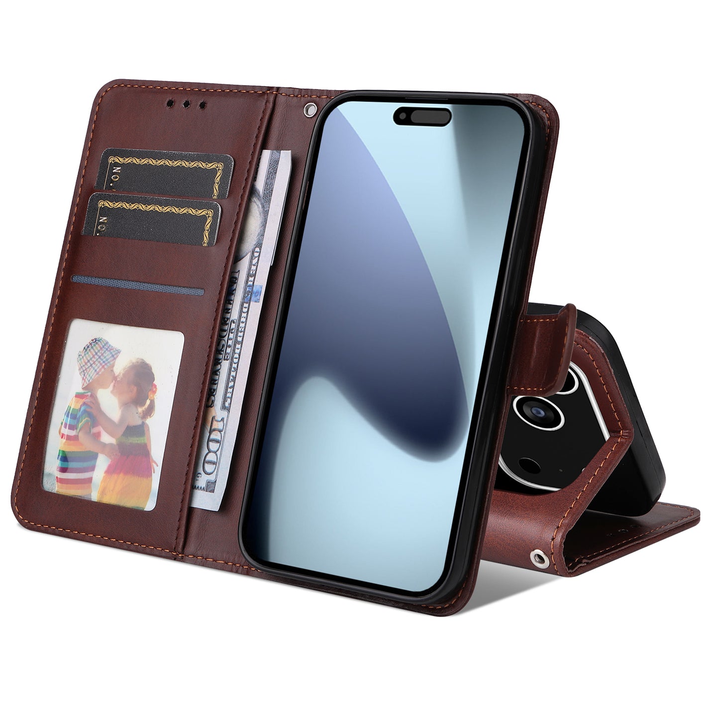 For iPhone 17 Pro Case Wallet PU Leather Folio Flip Phone Cover - Brown
