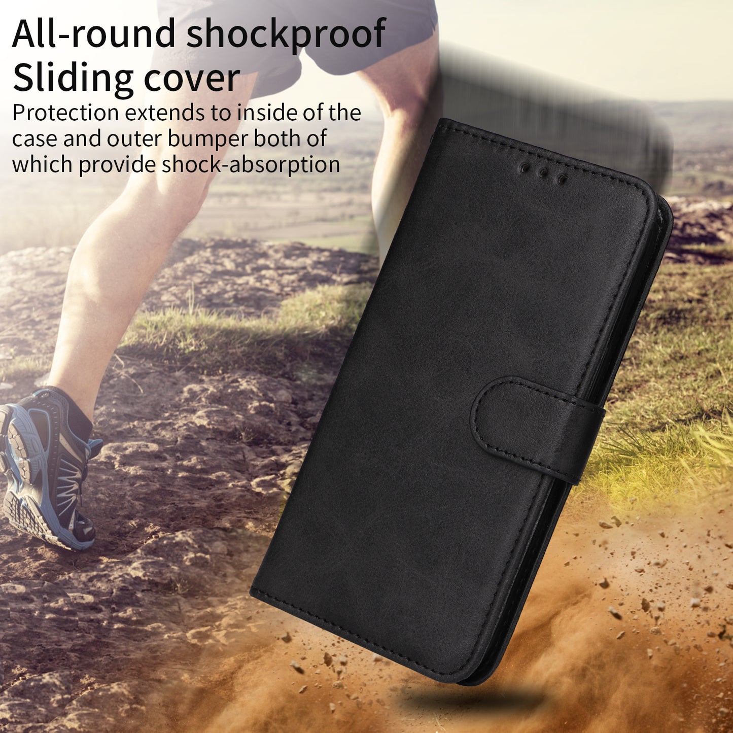 For iPhone 17 Case Wallet PU Leather Folio Flip Phone Cover - Black