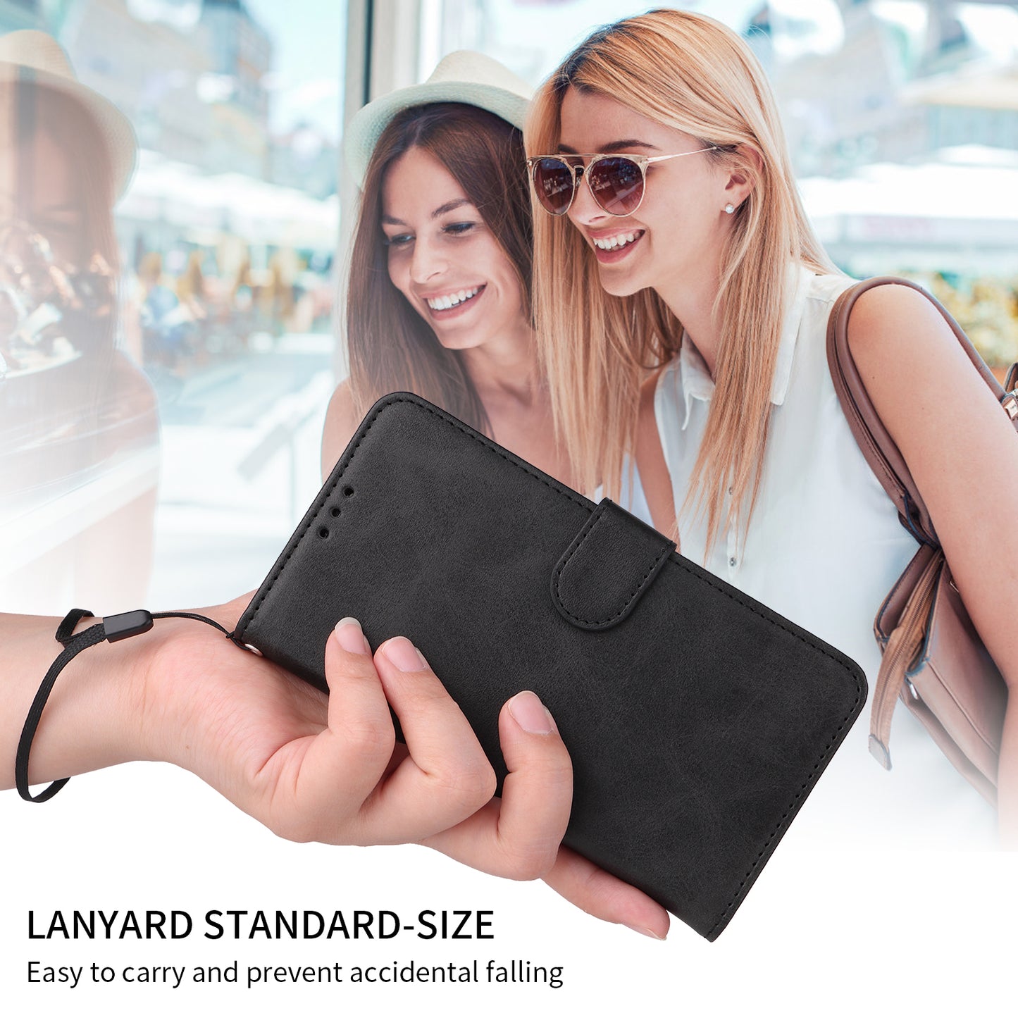 For iPhone 17 Case Wallet PU Leather Folio Flip Phone Cover - Black