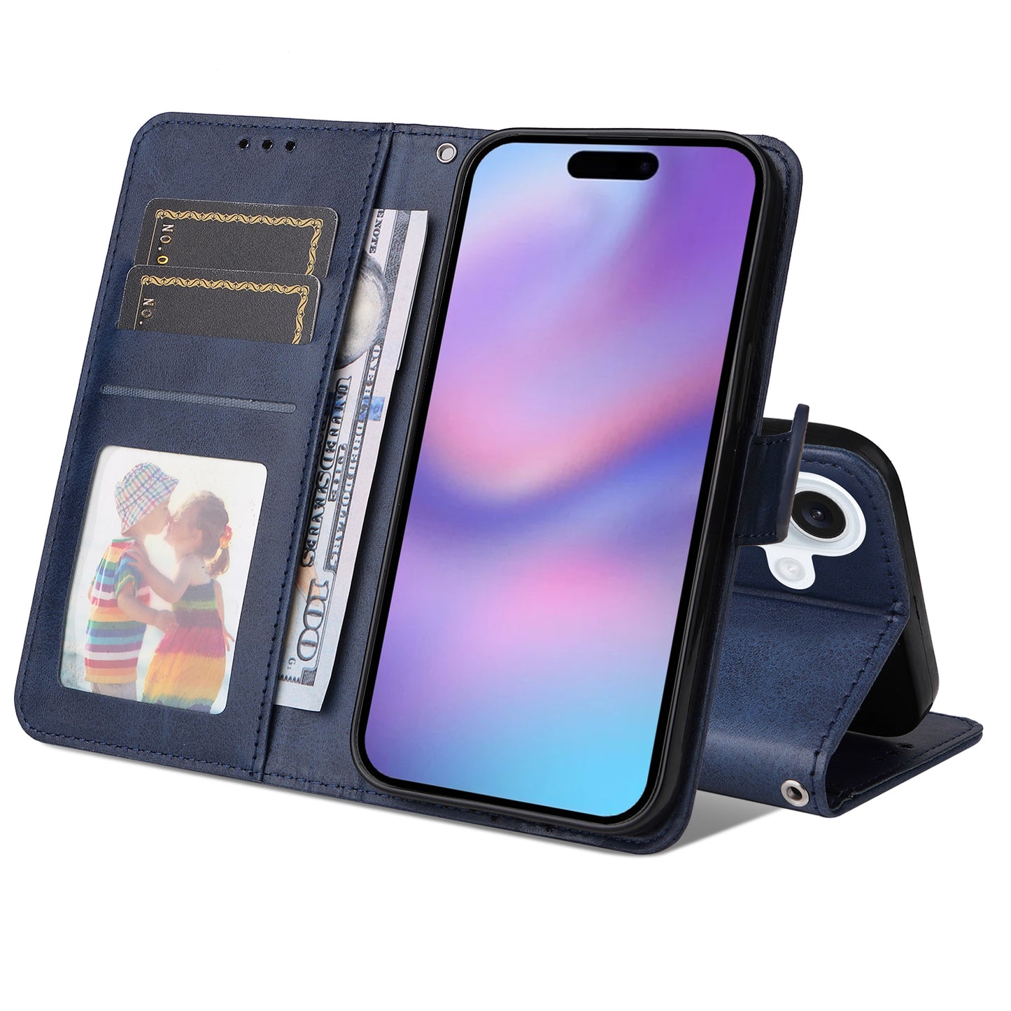 For iPhone 17 Case Wallet PU Leather Folio Flip Phone Cover - Blue