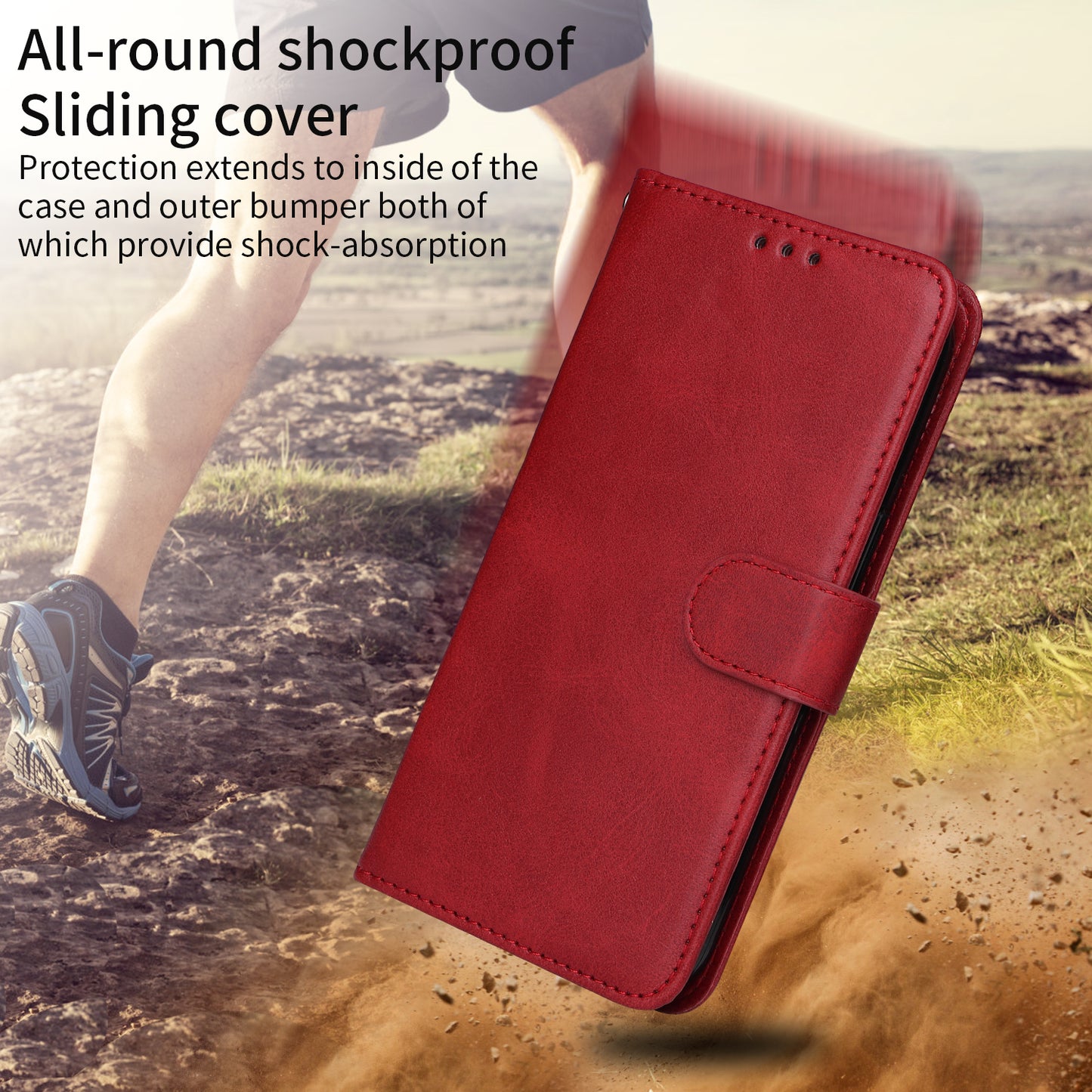 For iPhone 17 Case Wallet PU Leather Folio Flip Phone Cover - Red
